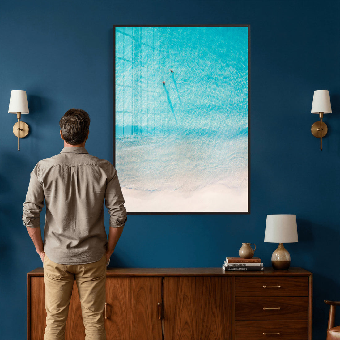 Aerial Turquoise Beach Wall Art Canvas Print | Minimal Coastal Ocean Photography