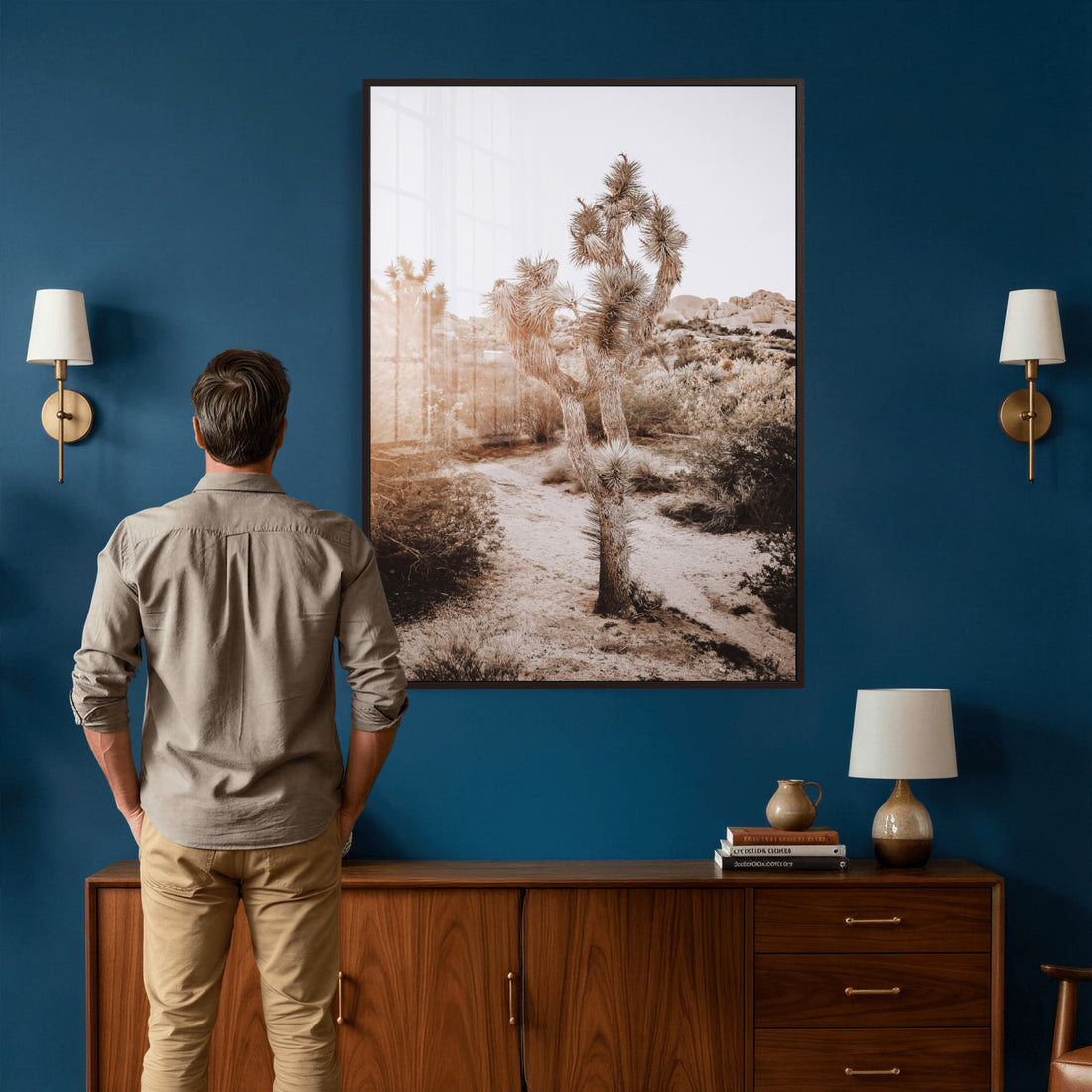 Joshua Tree Desert Wall Art Canvas Print, Minimal Southwest Boho Decor