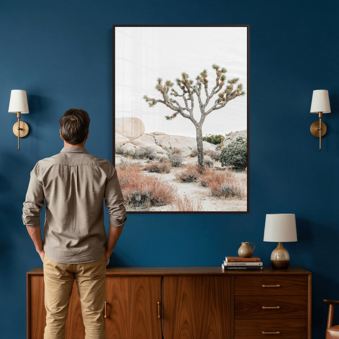 Joshua Tree Desert Wall Art Canvas Print, Minimal Southwest Landscape