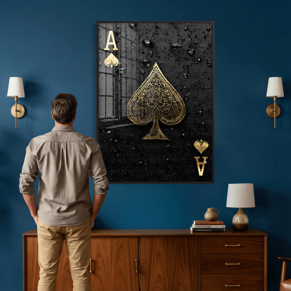 Ace of Spades Wall Art Canvas Print | Black and Gold Playing Card Artwork