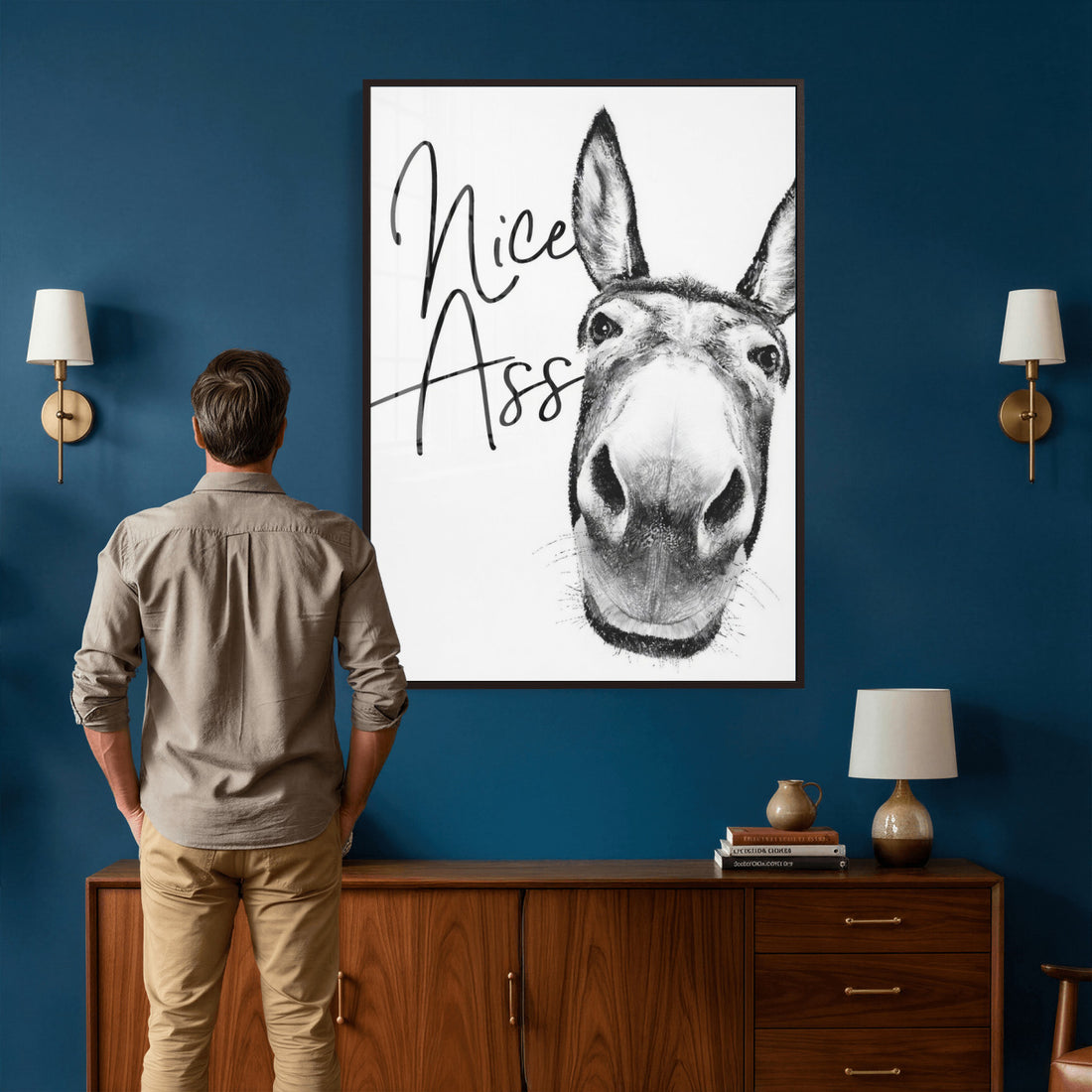 Nice Ass Funny Canvas Wall Art for Bathroom Wall Decor, Cute Donkey Humor