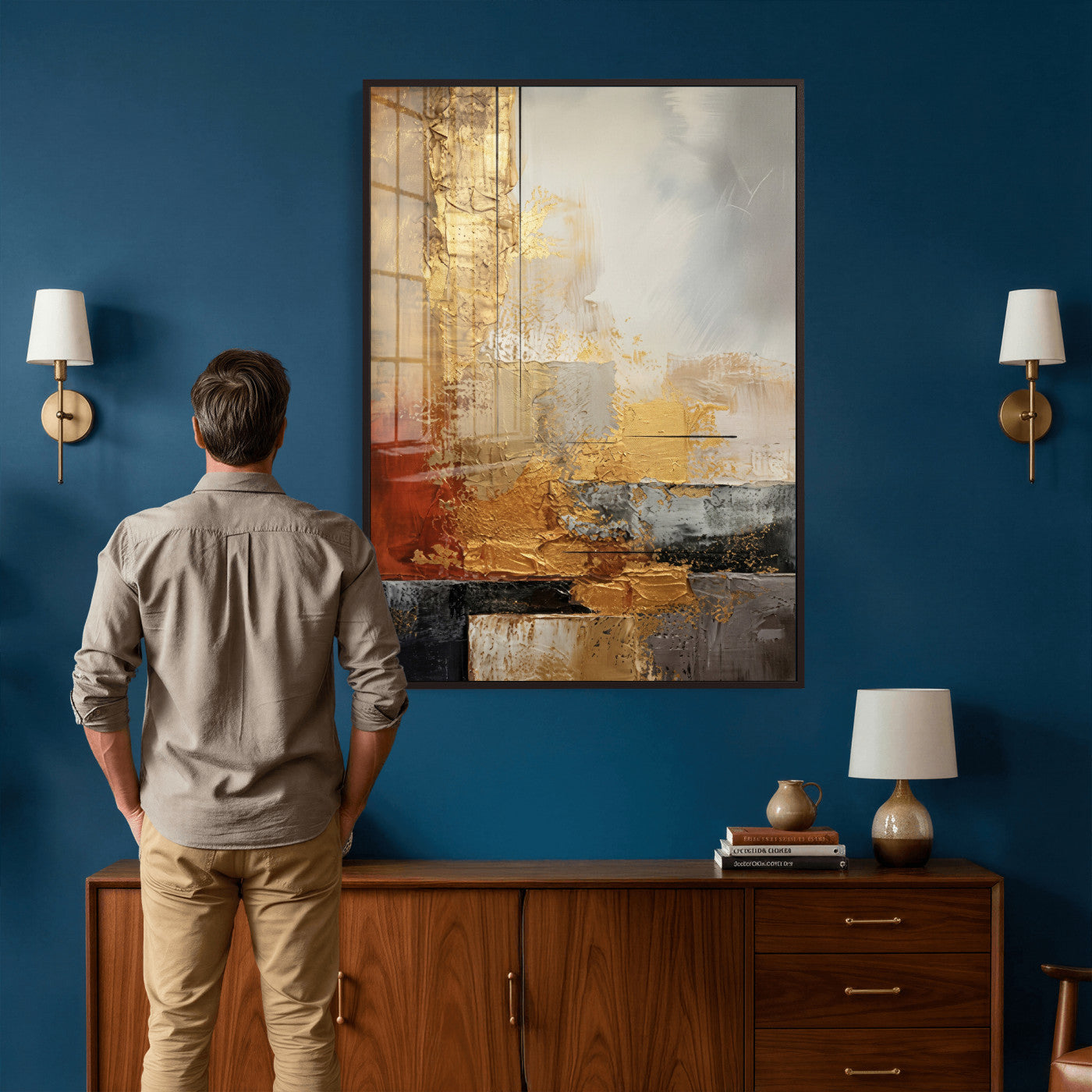 98453723G-MGV-CV-24X36 - Gold Abstract Canvas Wall Art, Luxury Textured Style Gold Leaf Painting Print, Modern Glam Decor, Gold Grey Rust Abstract Art, Living Room Statement Art