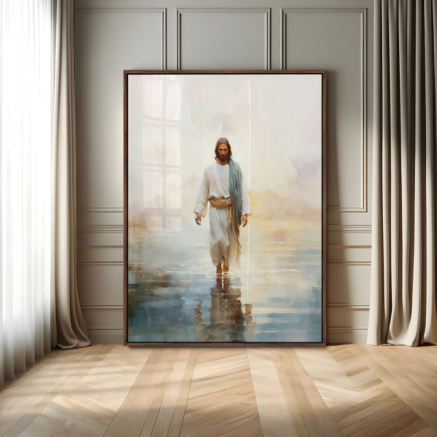 MGV-FP-48X32-3P - Jesus Walking on Water Wall Art Canvas Print, Christian Wall Art Print, God Jesus Print