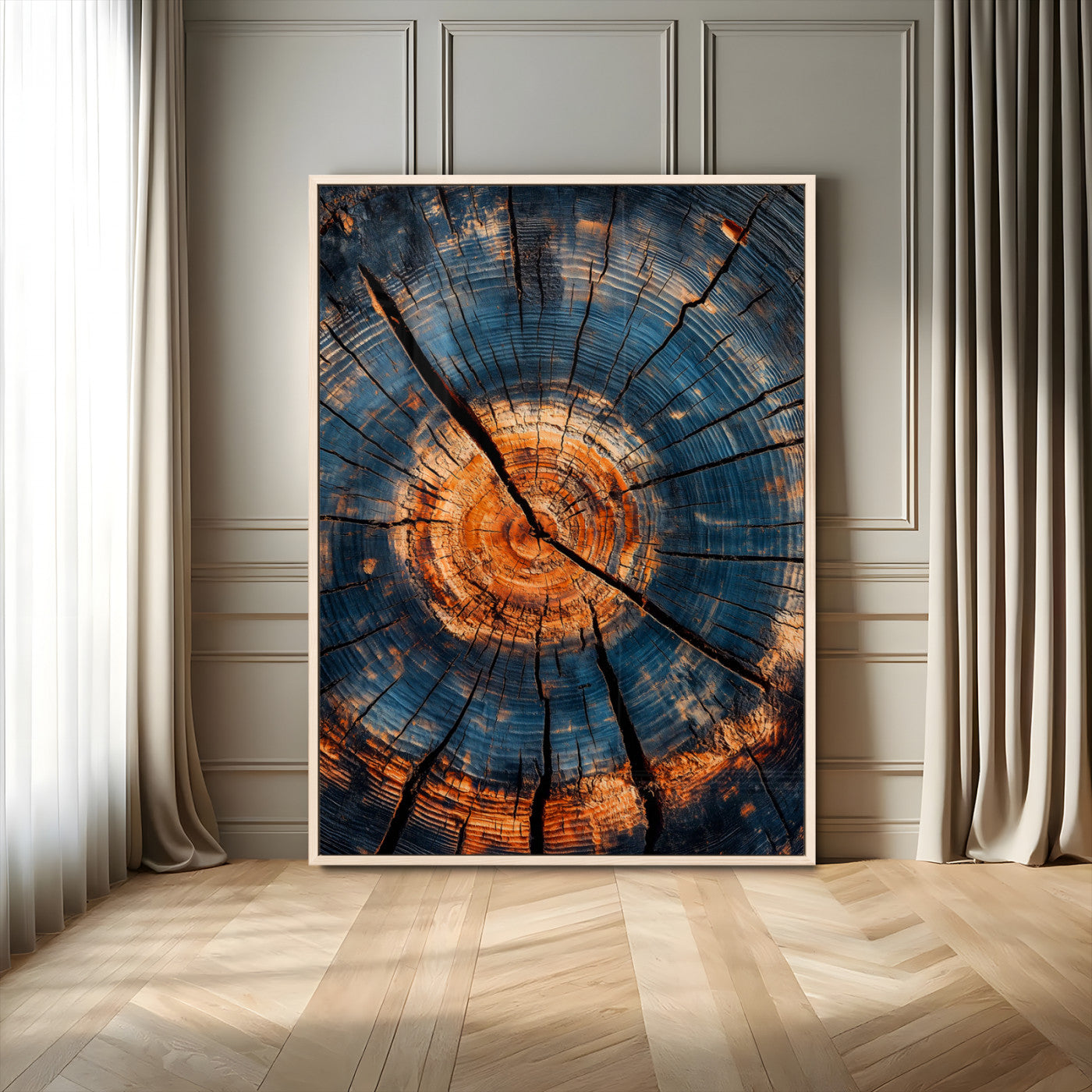 MGV-FP-48X32-3P - Tree Rings Wall Art Canvas Print, Framed Rustic Texture Art Picture Print, Wood Grain Perfect Rustic Industrial Decor Artwork
