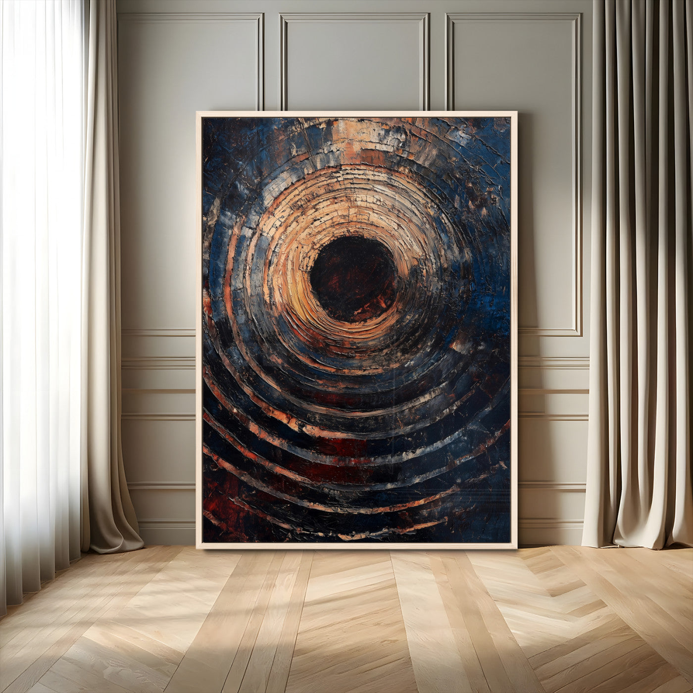 MGV-FP-48X32-3P - Textured Spiral Wall Art Canvas Print, Framed Abstract Void Art Picture Print, Wooden Vortex Perfect Modern Industrial Decor Artwork