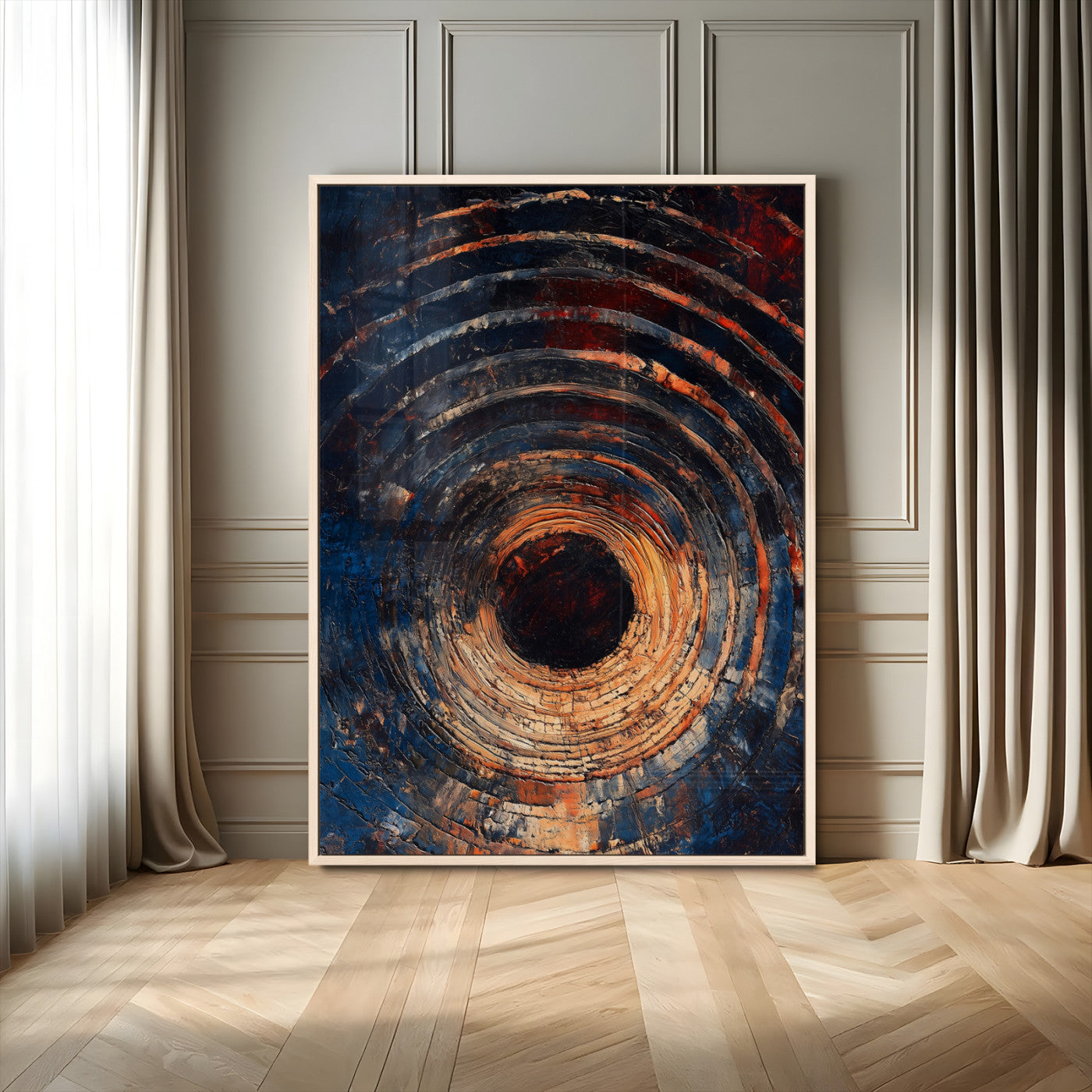MGV-FP-48X32-3P - Textured Spiral Wall Art Canvas Print, Framed Abstract Void Art Picture Print, Wooden Vortex Perfect Modern Industrial Decor Artwork