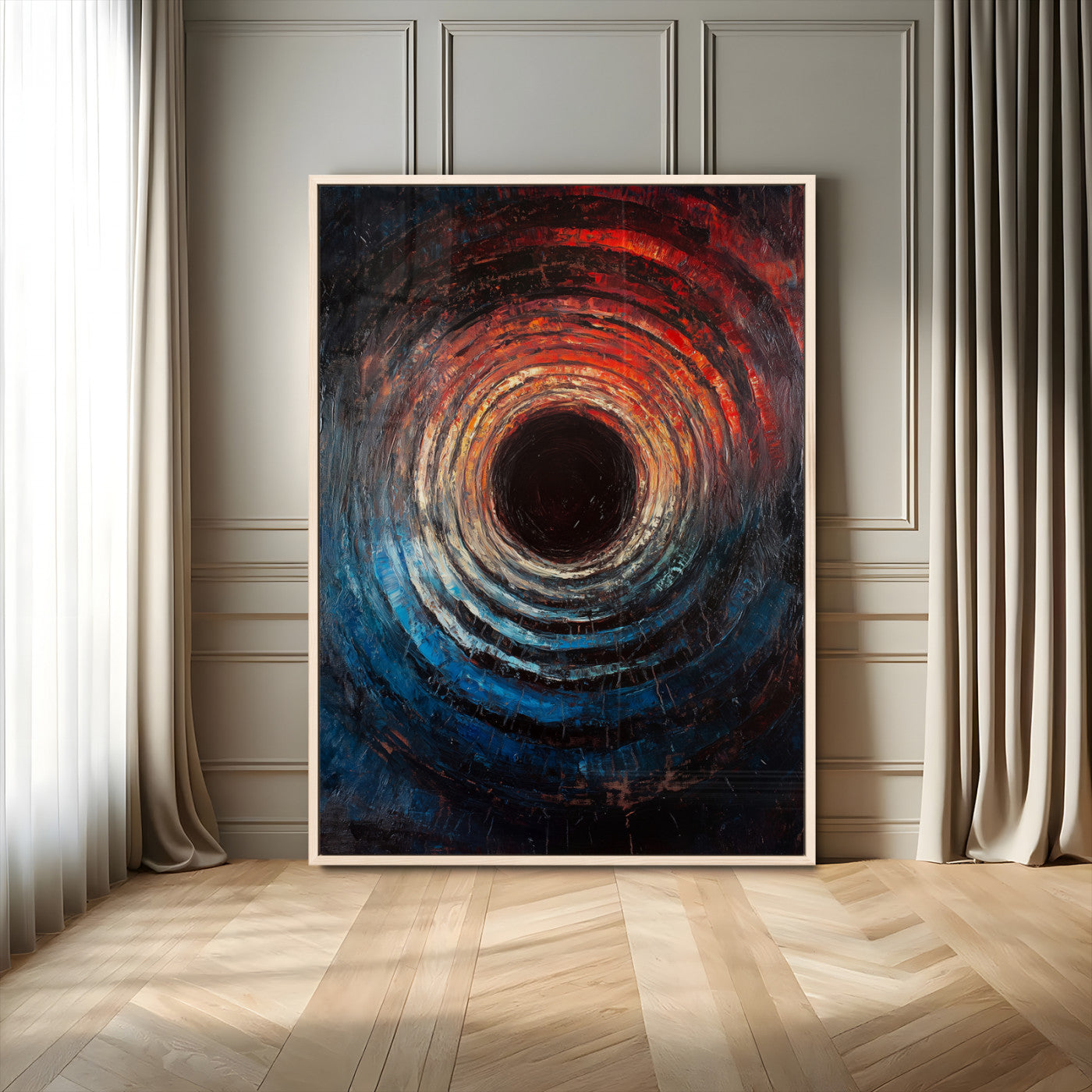 MGV-FP-48X32-3P - Wood Vortex Wall Art Canvas Print, Framed Abstract Swirl Art Picture Print, Wood Tree Texture Perfect Modern Decor Artwork