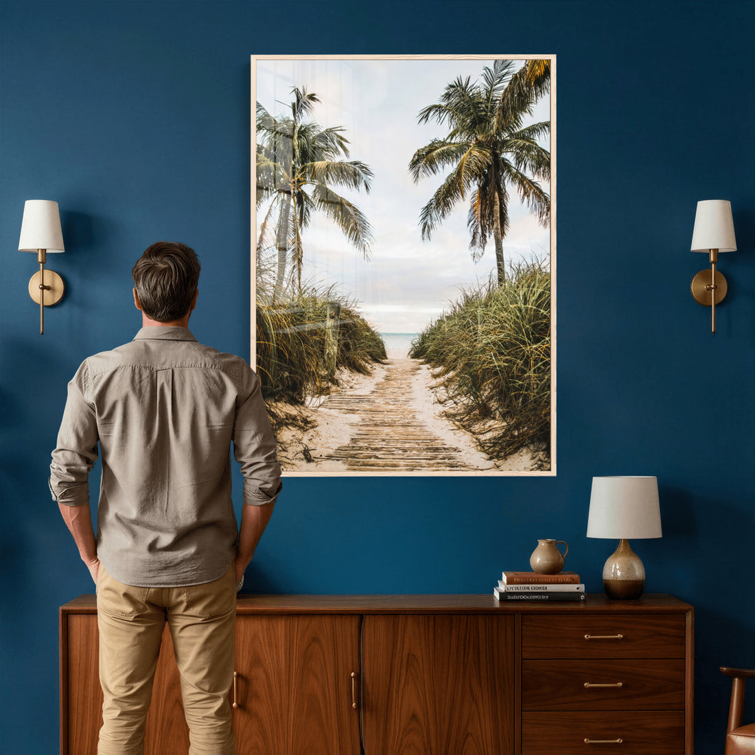 Tropical Palm Wall Art | Sandy Pathway Canvas Print, Ocean View