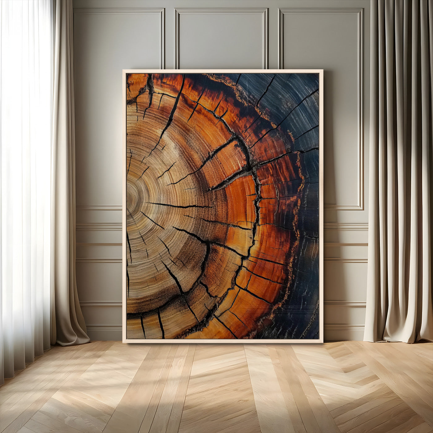 MGV-FP-48X32-3P - Wood Texture Wall Art Canvas Print, Framed Rustic Nature Art Picture Print, Earthy Tones Perfect Modern Rustic Decor Artwork