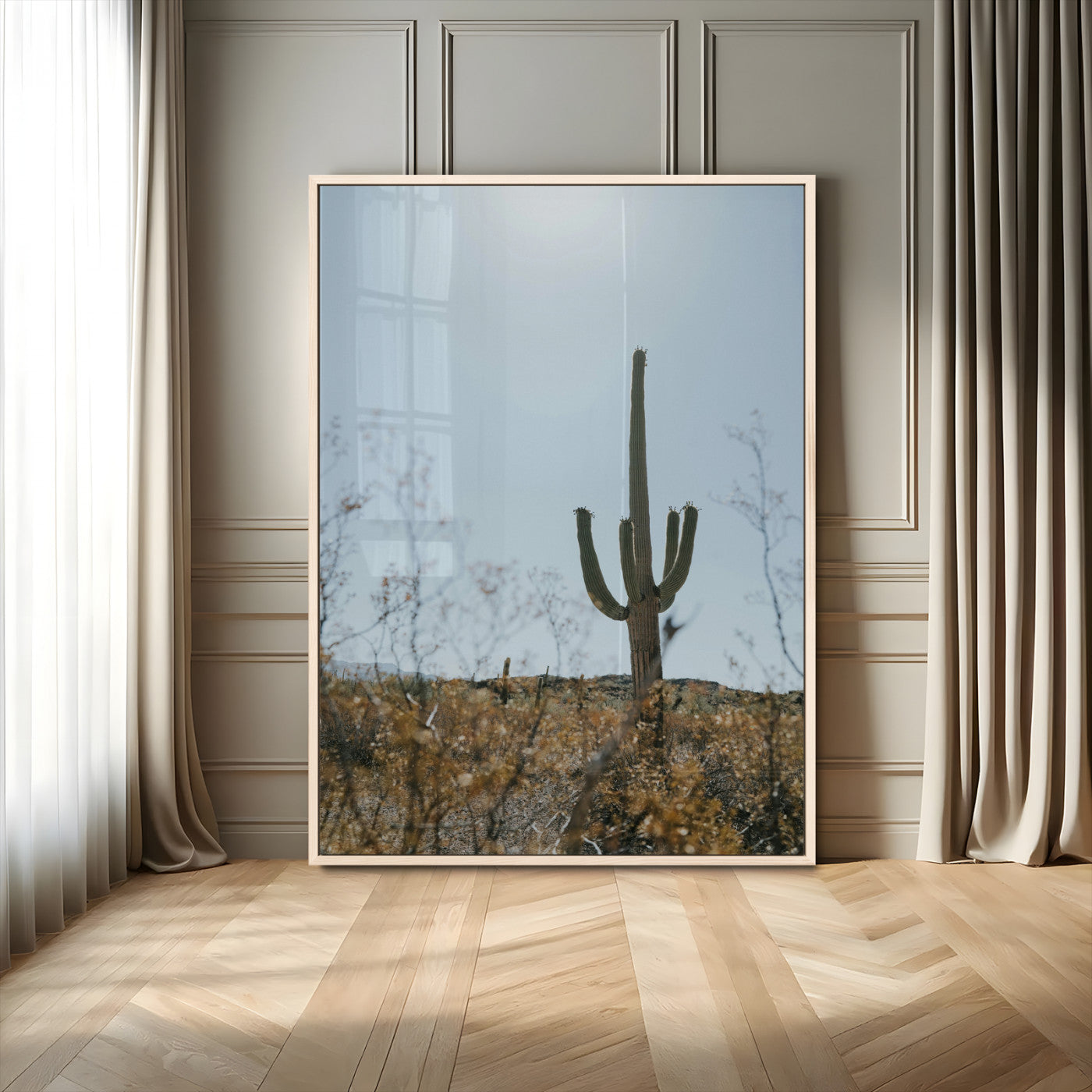 MGV-FP-48X32-3P - Saguaro Cactus Wall Art Canvas Print, Framed Desert Landscape Art Picture Print, Southwestern Aesthetic Perfect Southwestern Boho Decor Artwork