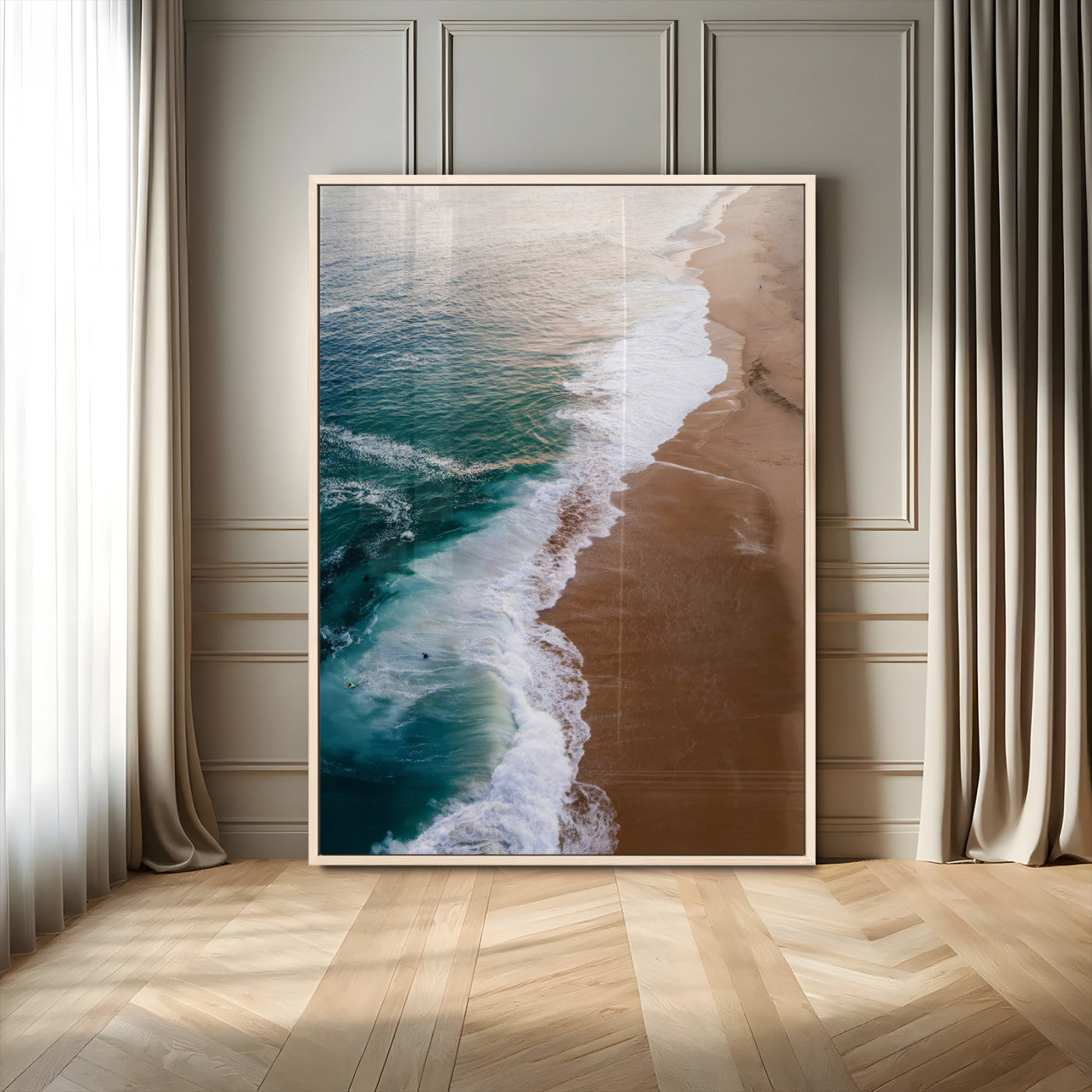 MGV-FP-48X32-3P - Serene Ocean Waves Beach Wall Art – Coastal Nature Canvas Print, Wrapped Canvas for Relaxing Decor in Living Room, Bedroom, Office