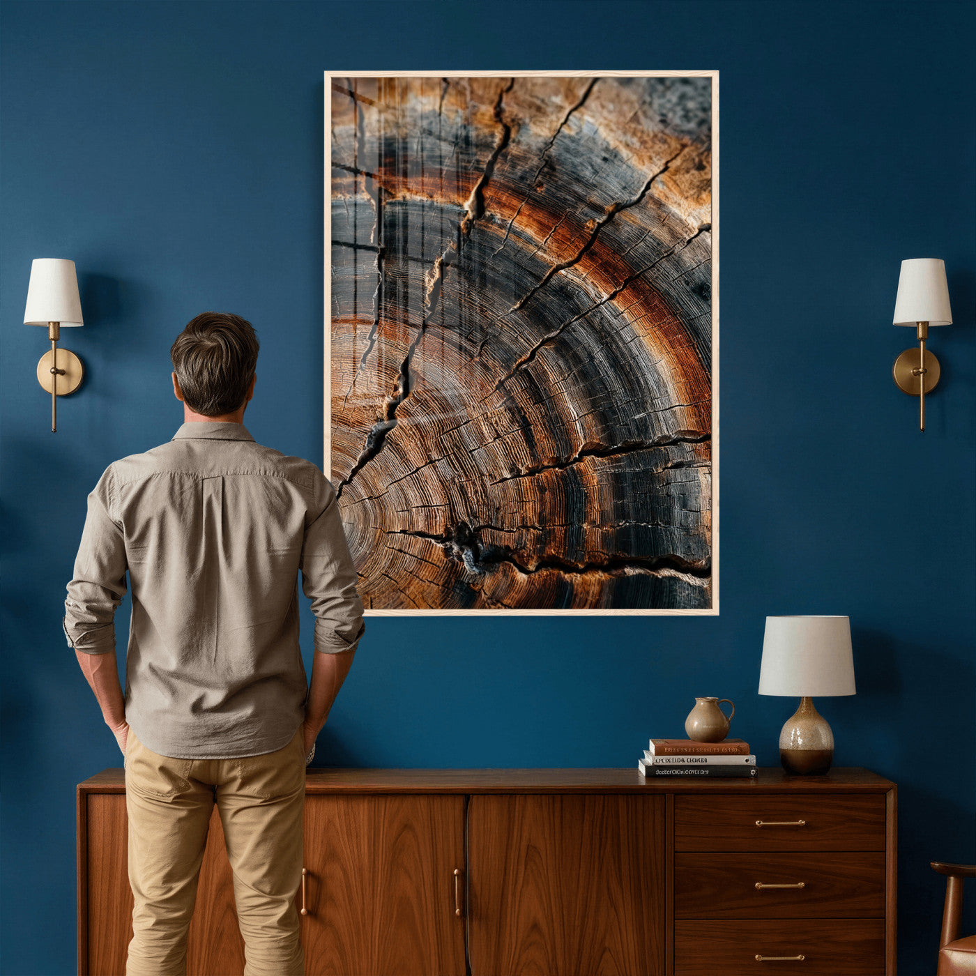 92693966D-MGV-CV-24X36 - Large Abstract Wood Grain Canvas Print, Wood Tree Ring Pattern Wall Art, Framed Canvas Ready to Hang