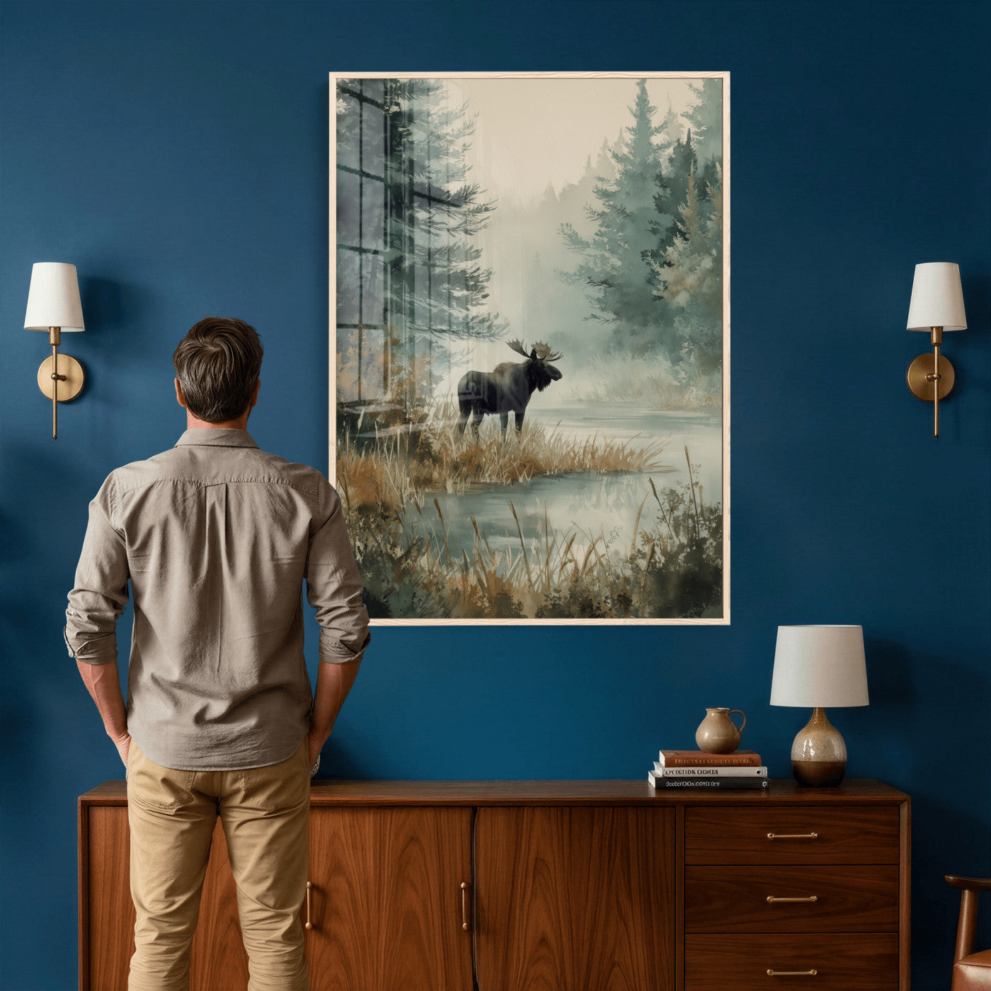 78345154-MGV-CV-24X36 - Watercolor Abstract Moose Forest Wall Art Canvas Print – Wildlife Nature Artwork Print for Living Room, Cabin, and Office Decor