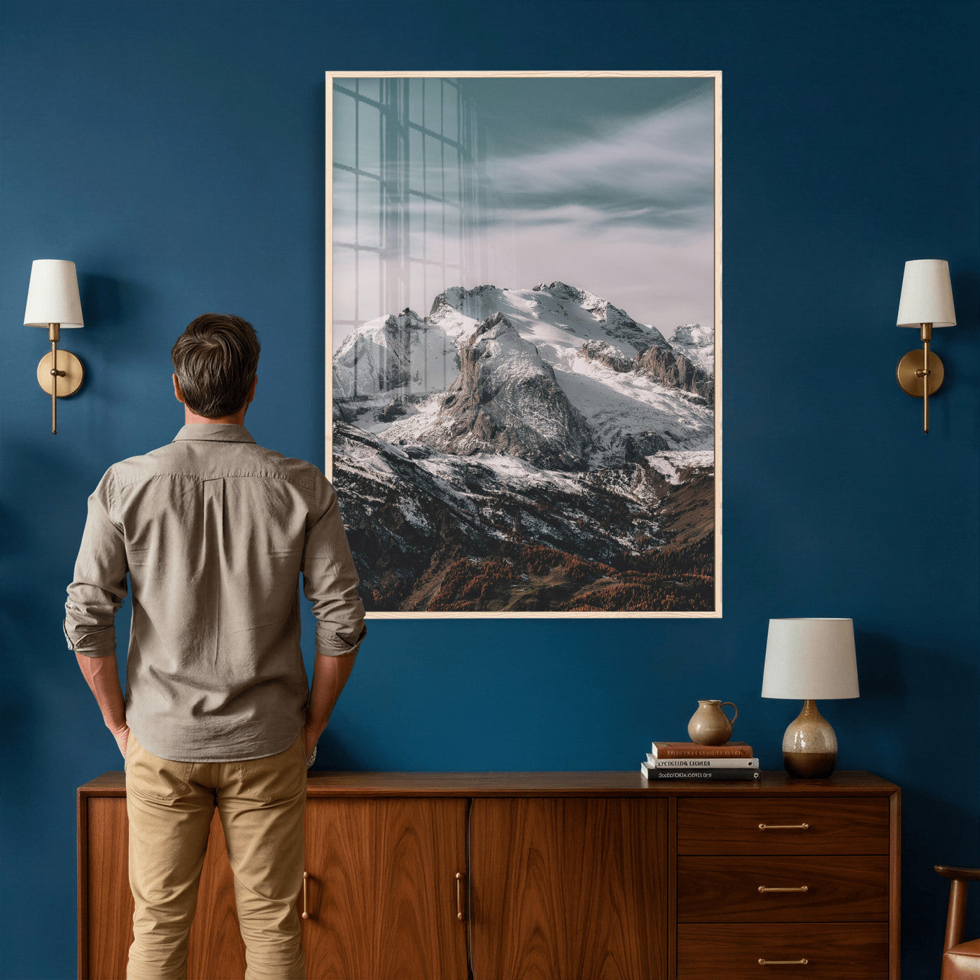 73655572-MGV-CV-24X36 - Alpine Mountain Landscape Wall Art Canvas Print, Snowy Peak Nature Wall Decor, Minimal Mountain Photography Canvas, Large Vertical Mountain Wall Art