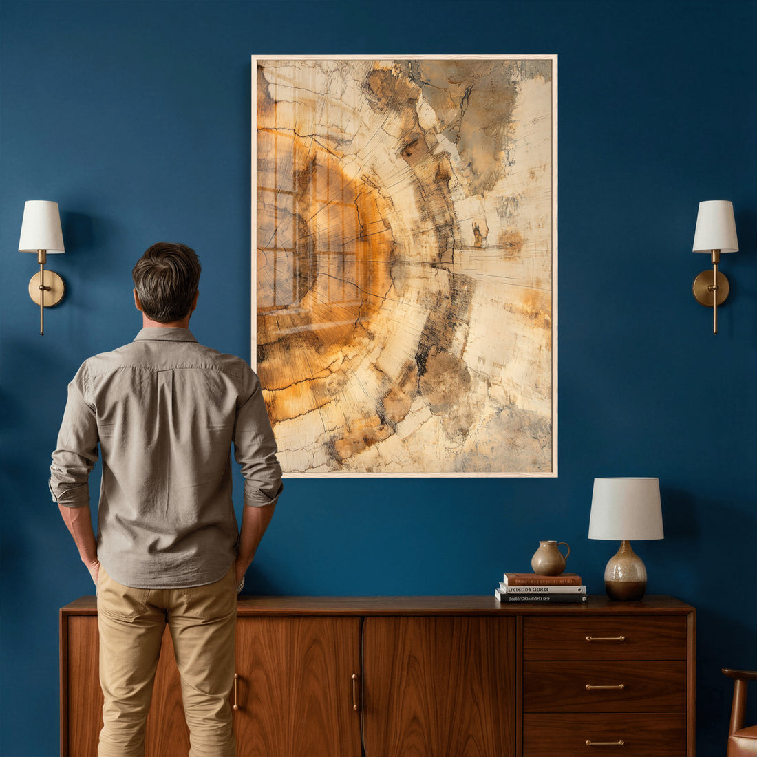 Abstract Wood Ring Wall Art Canvas Print, Natural Tree Ring Artwork for Rustic and Organic Decor