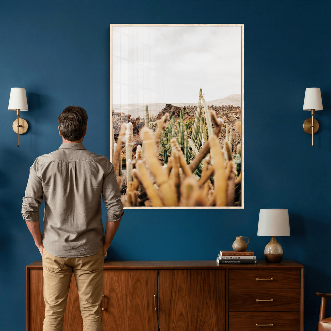 Minimal Desert Cactus Wall Art Canvas Print, Neutral Southwestern Landscape Decor