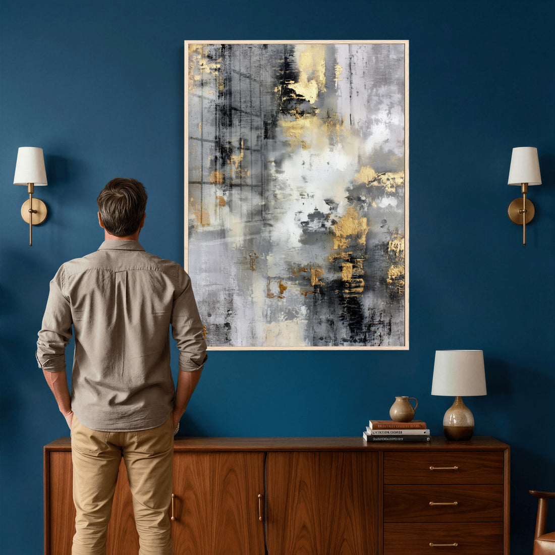 Gray Gold Abstract Wall Art Canvas Print, Painterly Modern Minimalist Artwork