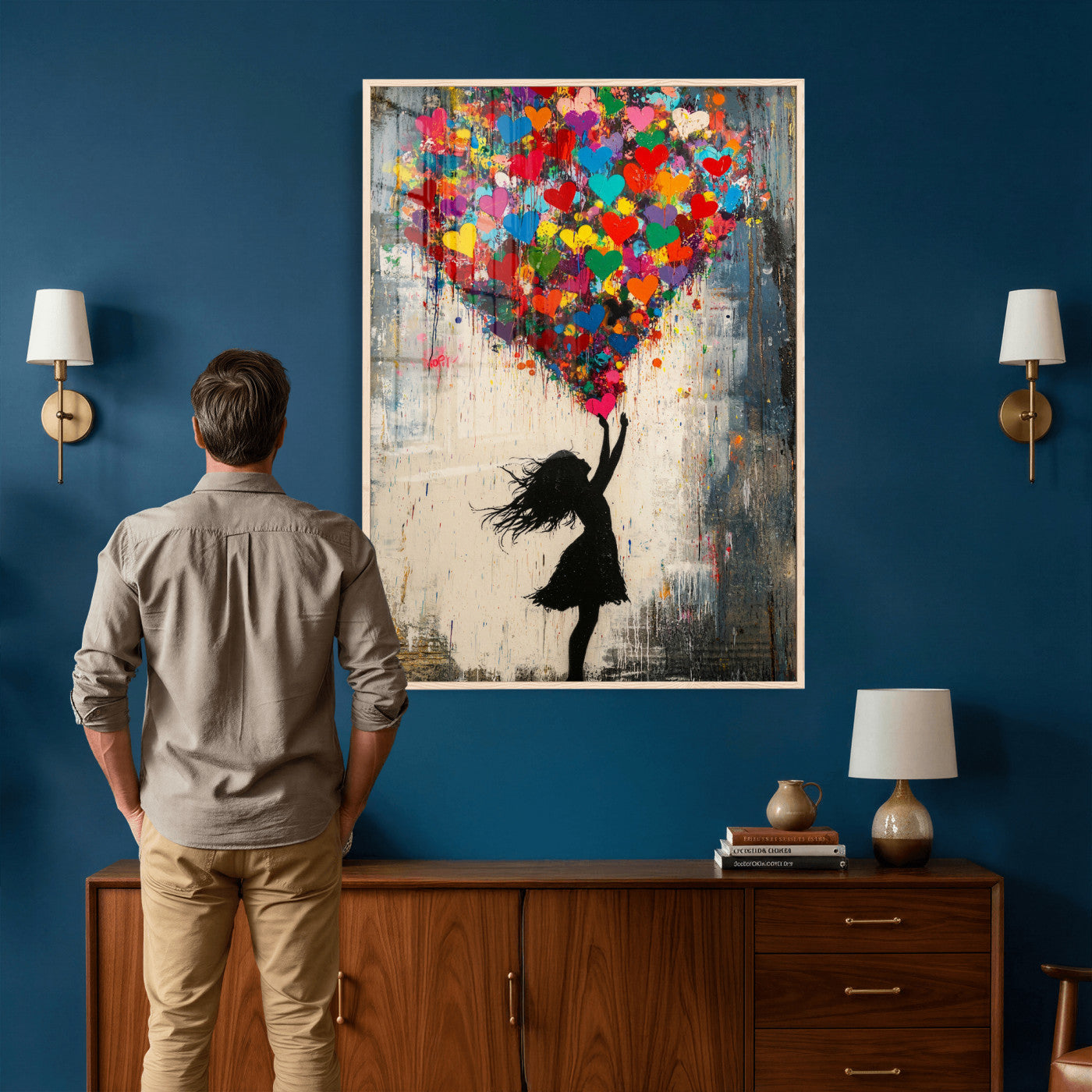 36253538-MGV-CV-24X36 - Banksy Street Art Canvas Wall Art, Girl Heart Balloons Banksy Style Print, Colorful Graffiti Love Decor, Urban Pop Art, Kids Room Inspirational Wall Art