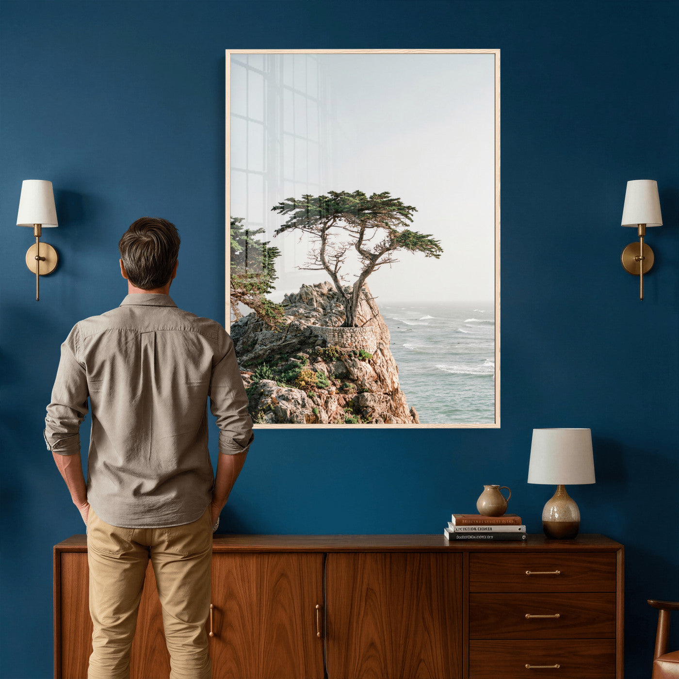 68839391-MGV-CV-24X36 - Lone Cypress Canvas Wall Art, Pebble Beach California Photography Print, Coastal Tree Ocean Decor, Monterey Nature Art, Minimalist Wall Art