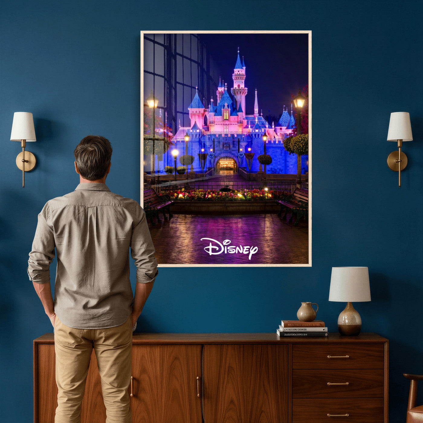 79435D-MGV-CV-24X36 - Disney Castle Wall Art – Framed Magic Kingdom Canvas Artwork, Fairytale Design, Kids Room Fantasy Decor for Home, Office