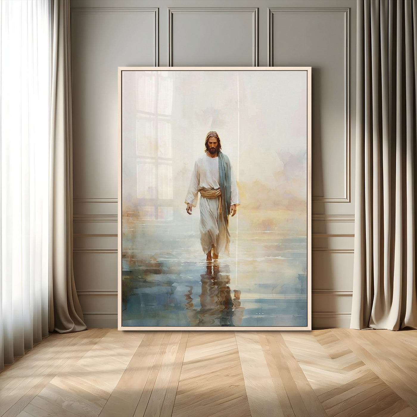 MGV-FP-48X32-3P - Jesus Walking on Water Wall Art Canvas Print, Christian Wall Art Print, God Jesus Print