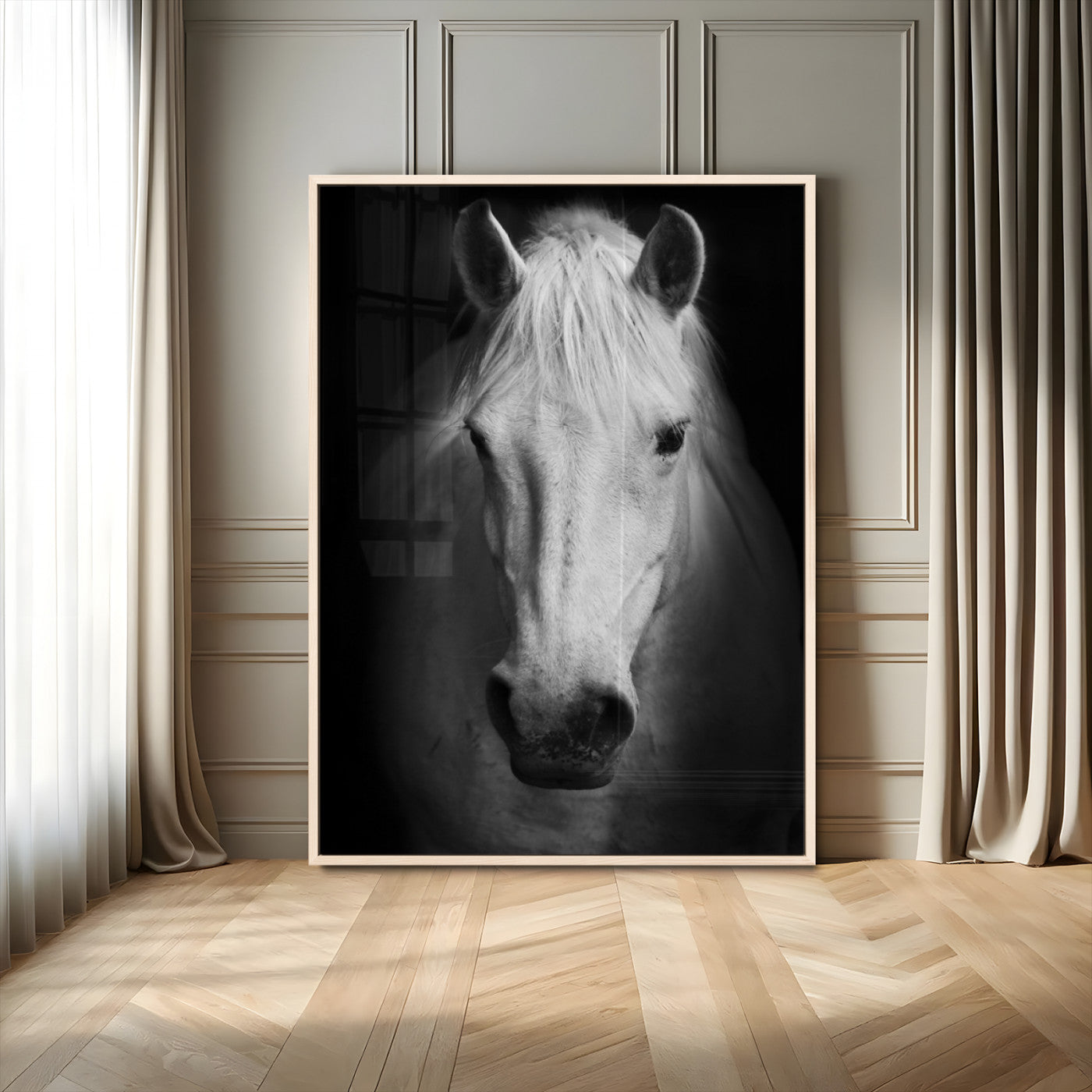 MGV-FP-48X32-3P - Large Wall Art White Horse Canvas Print