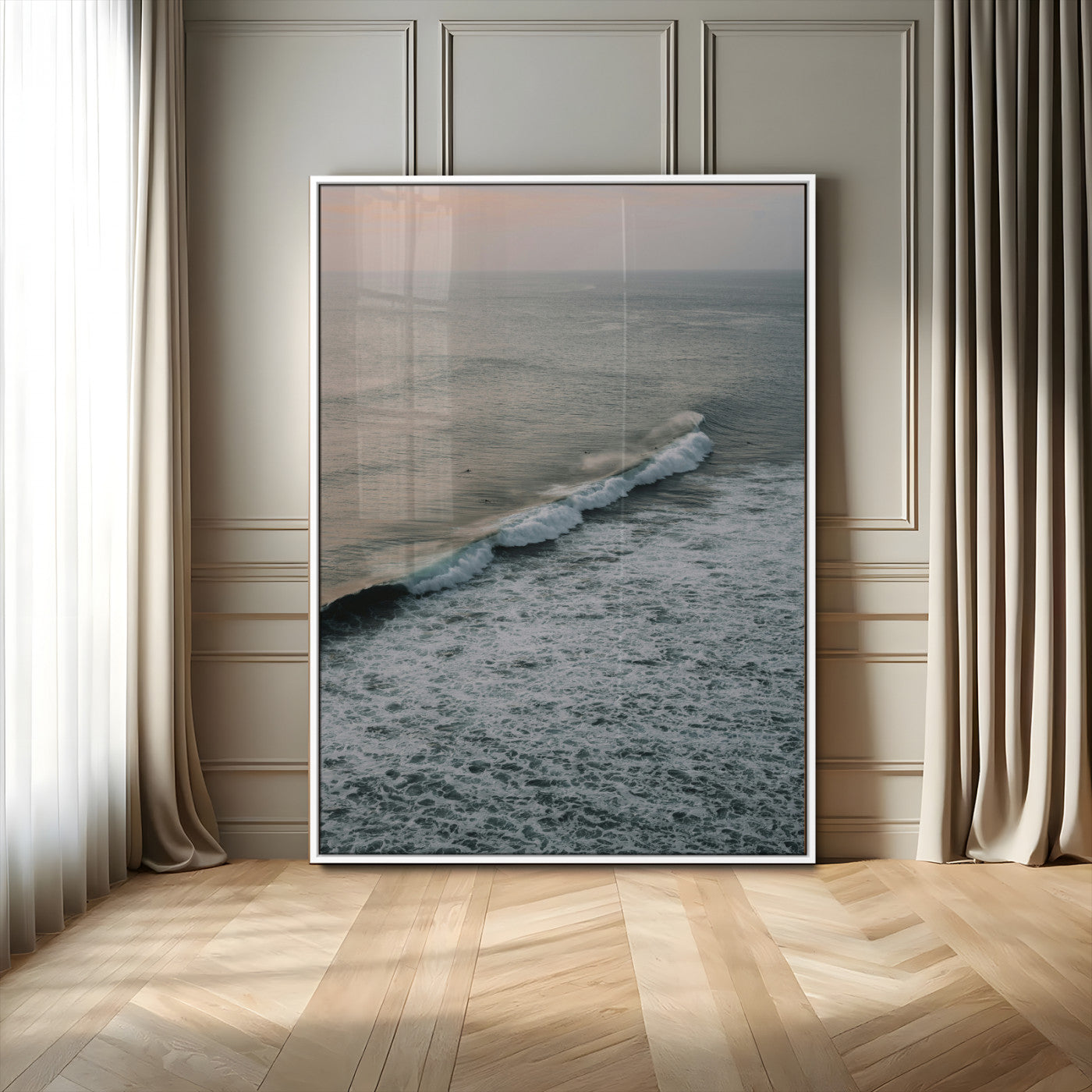 MGV-FP-48X32-3P - Ocean Waves Wall Art Canvas Print, Framed Coastal Serenity Art Picture Print, Relaxing Ocean Perfect Modern Coastal Decor Artwork
