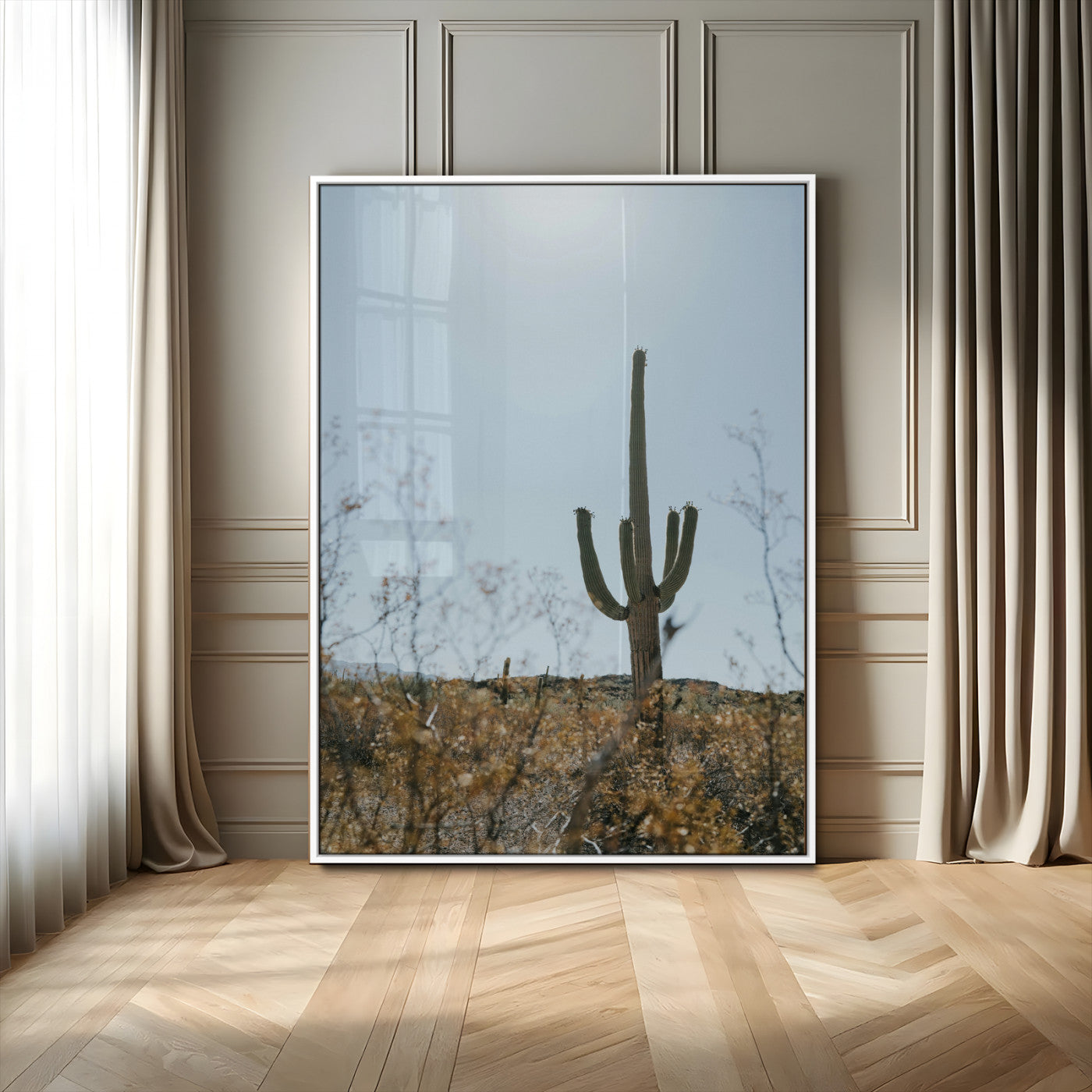 MGV-FP-48X32-3P - Saguaro Cactus Wall Art Canvas Print, Framed Desert Landscape Art Picture Print, Southwestern Aesthetic Perfect Southwestern Boho Decor Artwork