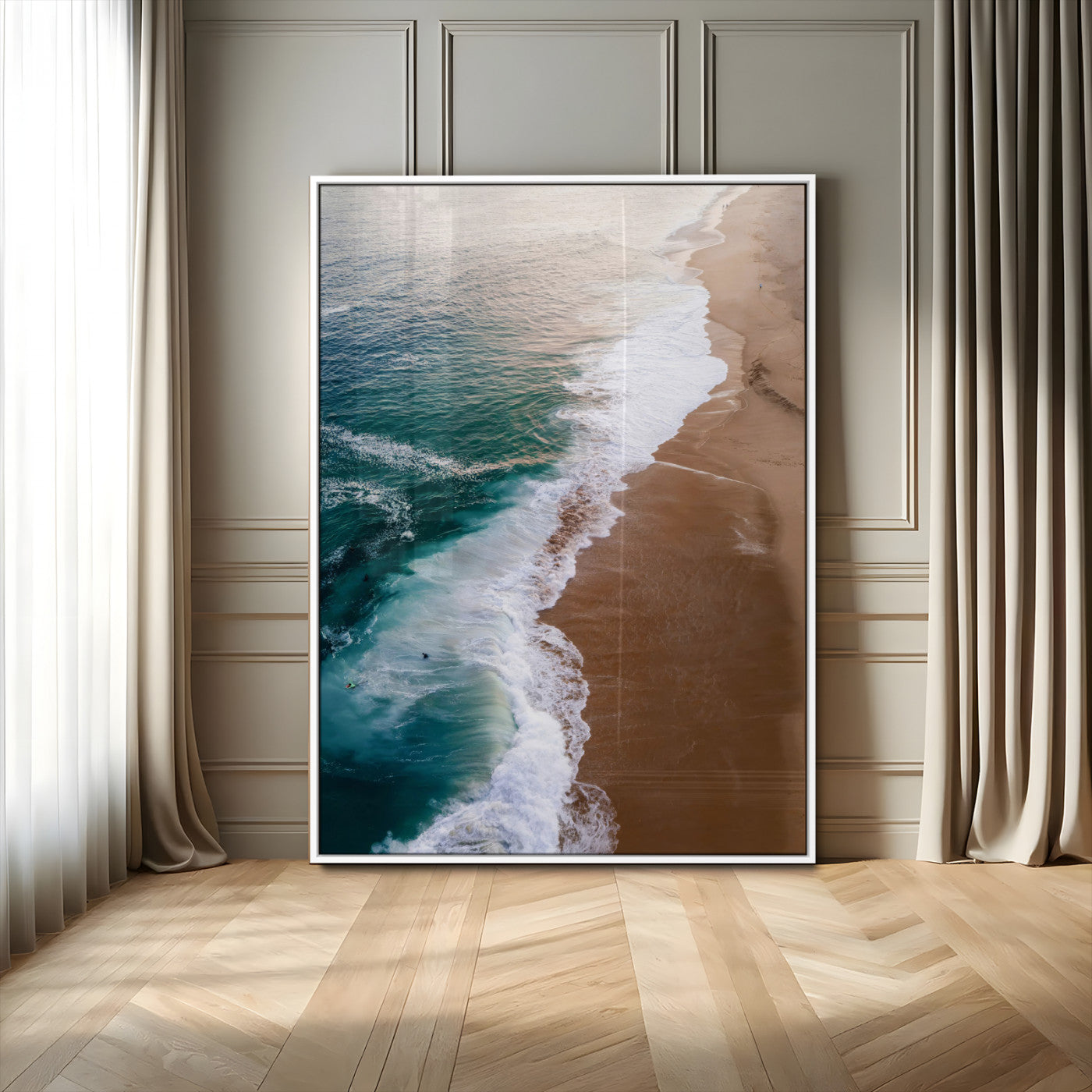 MGV-FP-48X32-3P - Serene Ocean Waves Beach Wall Art – Coastal Nature Canvas Print, Wrapped Canvas for Relaxing Decor in Living Room, Bedroom, Office