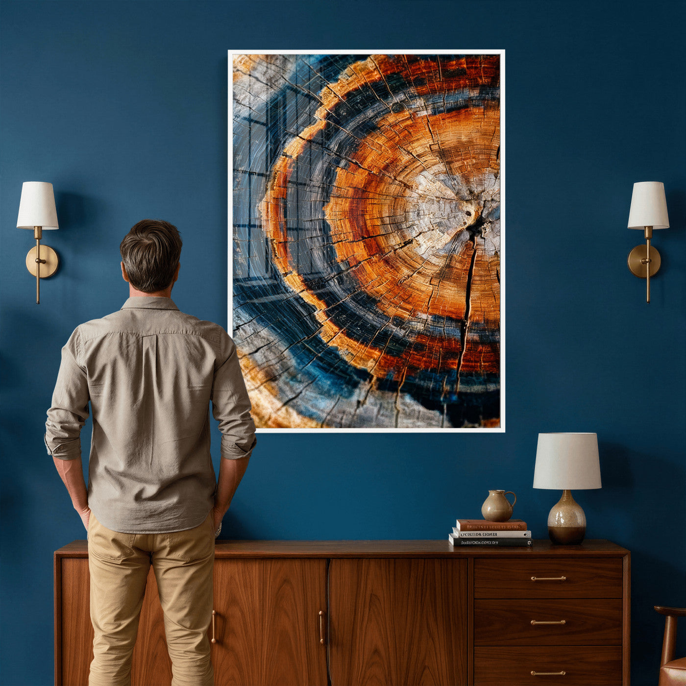 92693966C-MGV-CV-24X36 - Abstract Wood Grain Canvas Print, Tree Ring Pattern Wall Art, Framed Canvas Ready to Hang