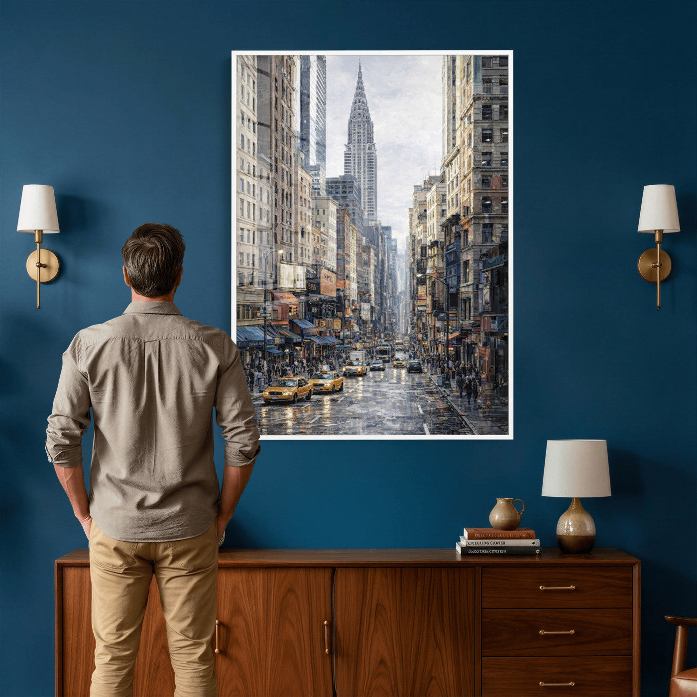 37693299-MGV-CV-24X36 - Chrysler Building New York Wall Art Canvas Print, Abstract NYC Street Painting Canvas Print, Modern Manhattan City Artwork for Living Room Decor