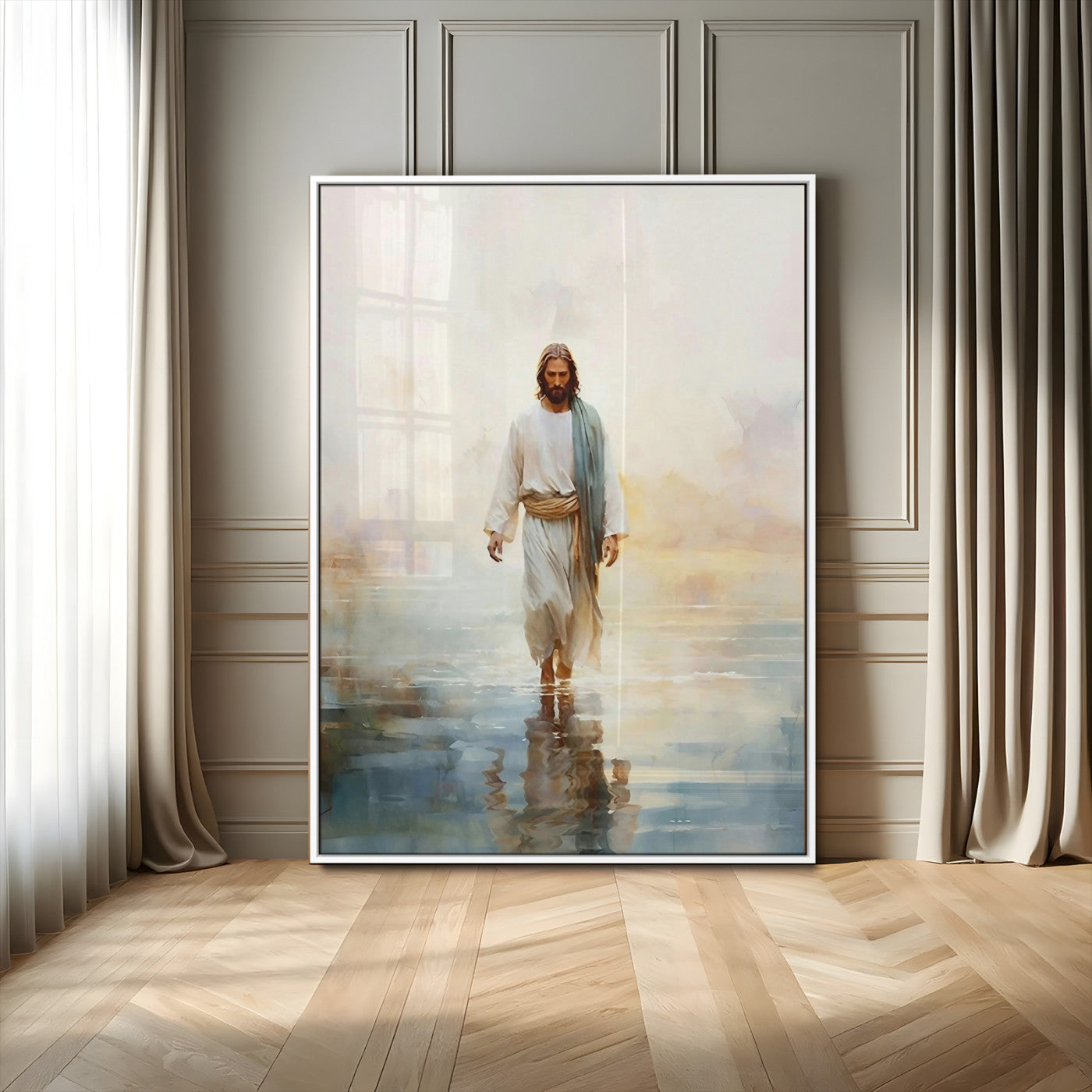 MGV-FP-48X32-3P - Jesus Walking on Water Wall Art Canvas Print, Christian Wall Art Print, God Jesus Print