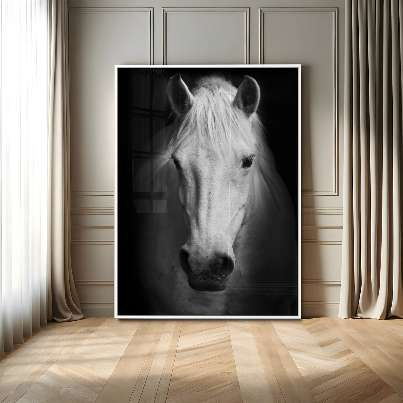 MGV-FP-48X32-3P - Large Wall Art White Horse Canvas Print