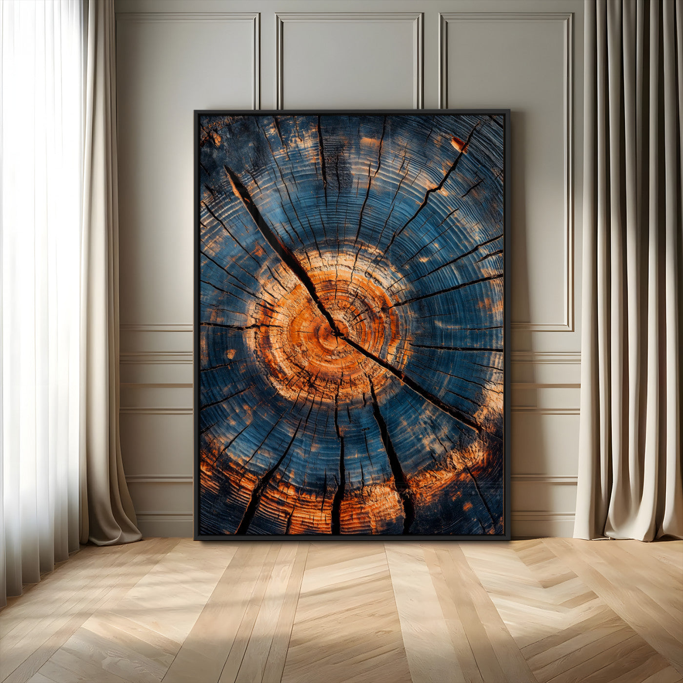 MGV-FP-48X32-3P - Tree Rings Wall Art Canvas Print, Framed Rustic Texture Art Picture Print, Wood Grain Perfect Rustic Industrial Decor Artwork