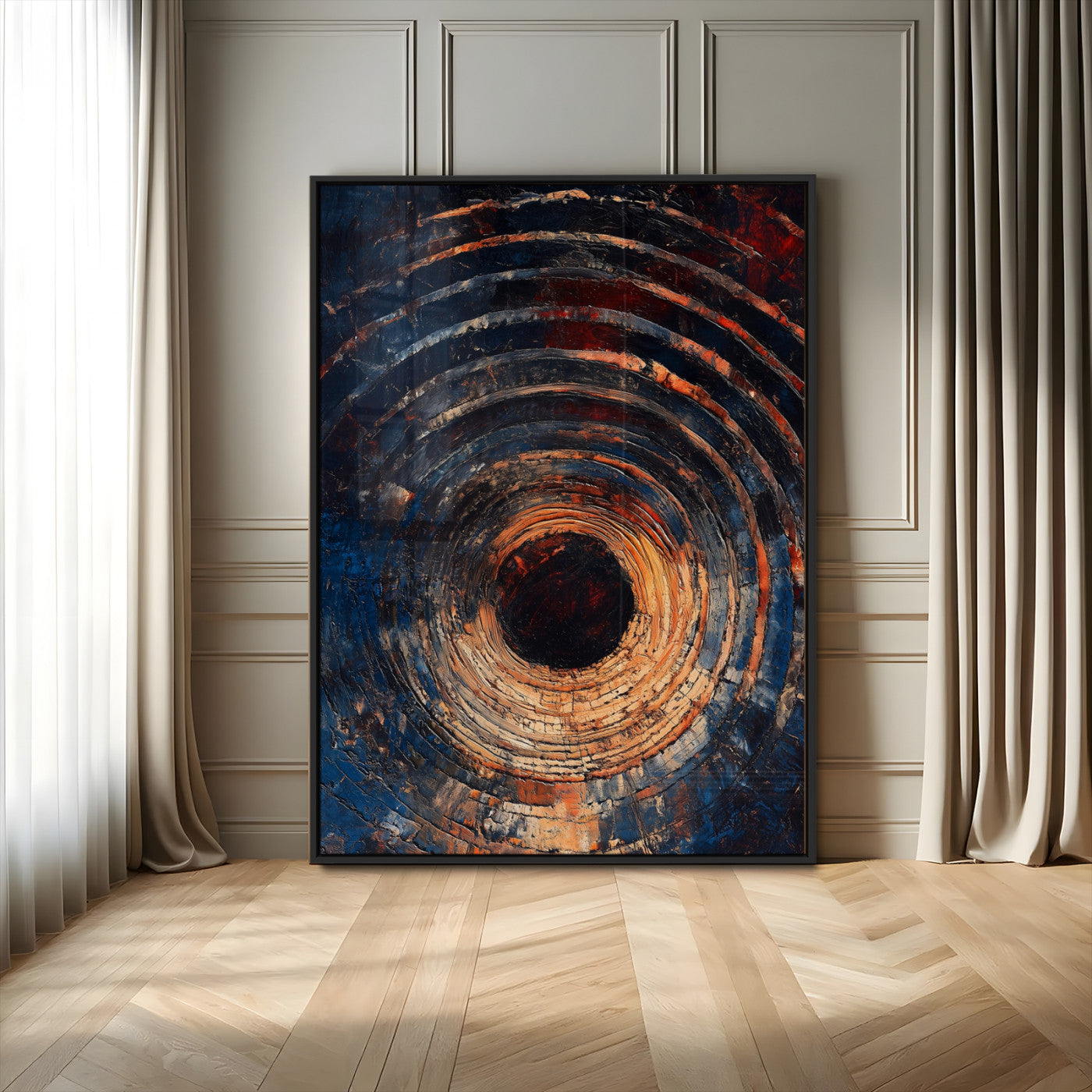 MGV-FP-48X32-3P - Textured Spiral Wall Art Canvas Print, Framed Abstract Void Art Picture Print, Wooden Vortex Perfect Modern Industrial Decor Artwork