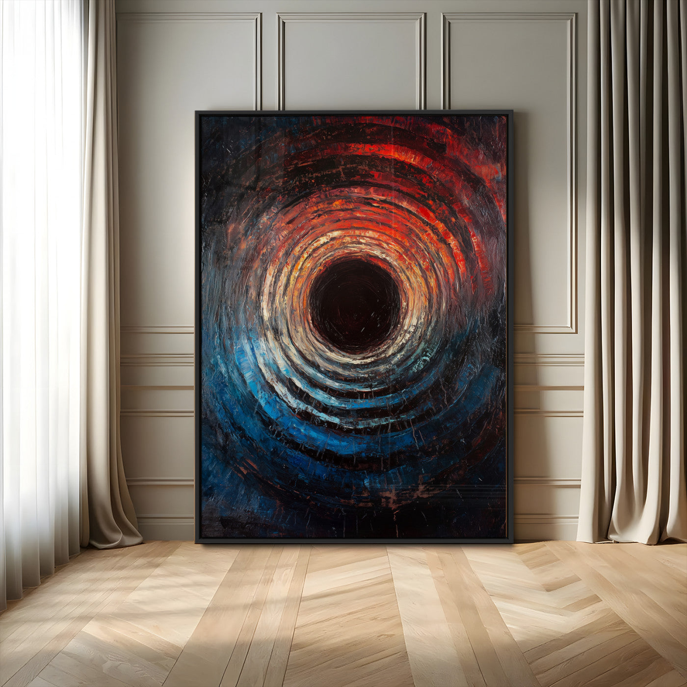 MGV-FP-48X32-3P - Wood Vortex Wall Art Canvas Print, Framed Abstract Swirl Art Picture Print, Wood Tree Texture Perfect Modern Decor Artwork