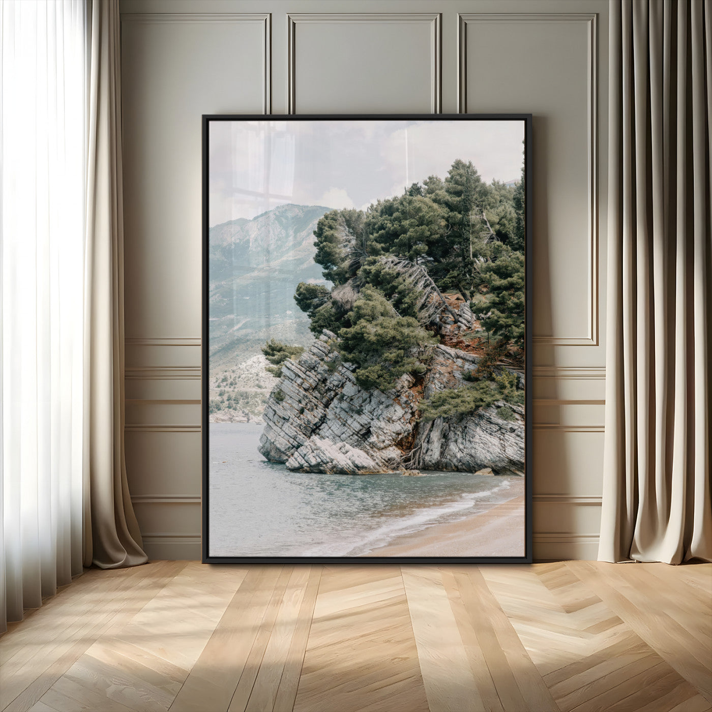 MGV-FP-48X32-3P - Beach Trees Wall Art Canvas Print, Framed Earthy Beachside Art Picture Print, Beachside Nature Perfect Rustic Coastal Decor Artwork