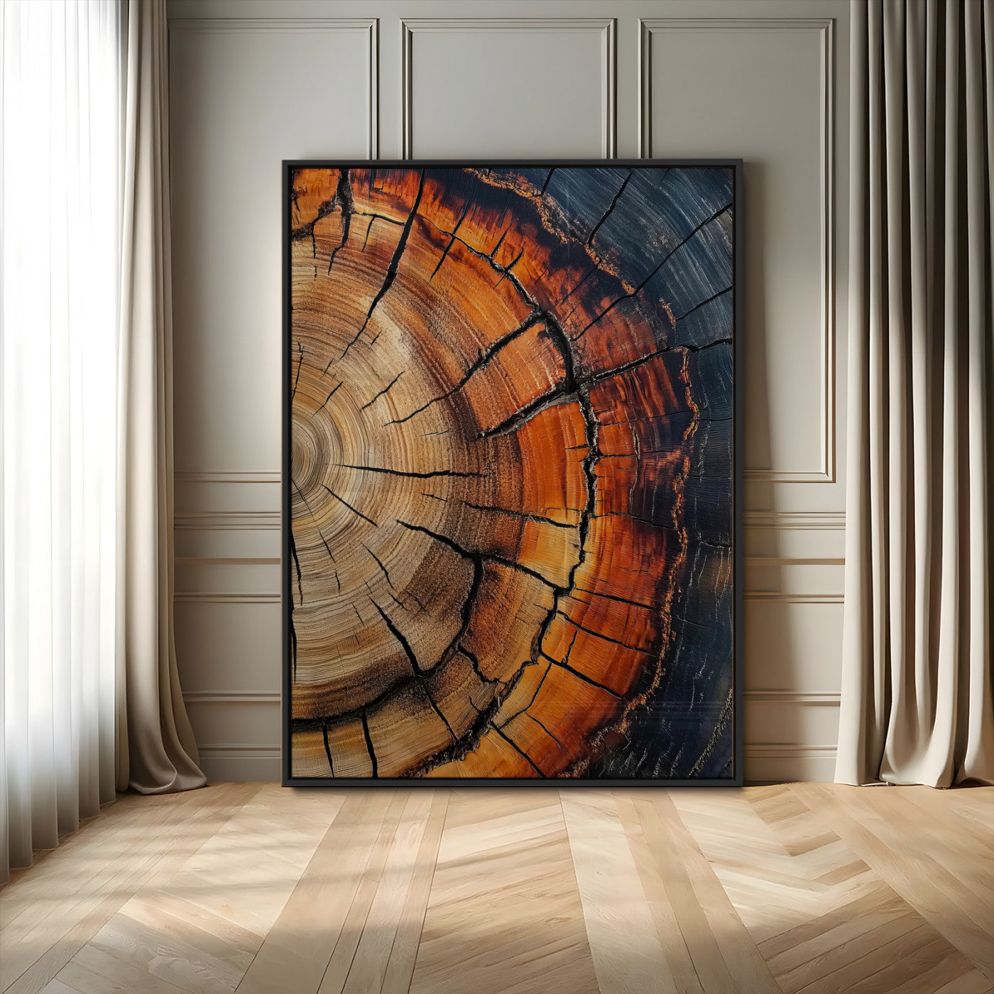 MGV-FP-48X32-3P - Wood Texture Wall Art Canvas Print, Framed Rustic Nature Art Picture Print, Earthy Tones Perfect Modern Rustic Decor Artwork