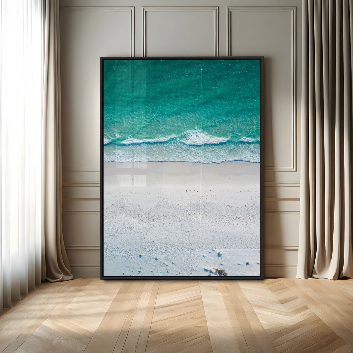 MGV-FP-48X32-3P - Soft Waves Wall Art Canvas Print, Framed Seaside Escape Art Picture Print, Minimalist Beach Aesthetic Perfect Coastal Minimalist Decor Artwork