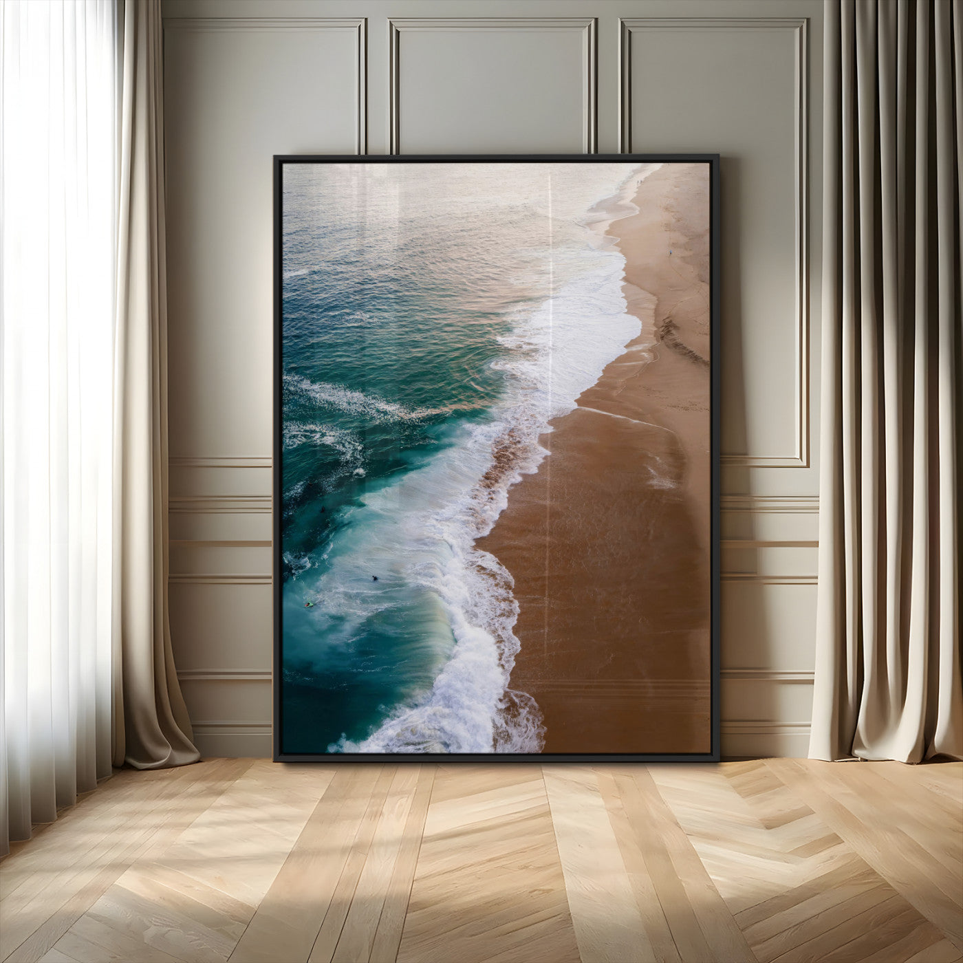 MGV-FP-48X32-3P - Serene Ocean Waves Beach Wall Art – Coastal Nature Canvas Print, Wrapped Canvas for Relaxing Decor in Living Room, Bedroom, Office