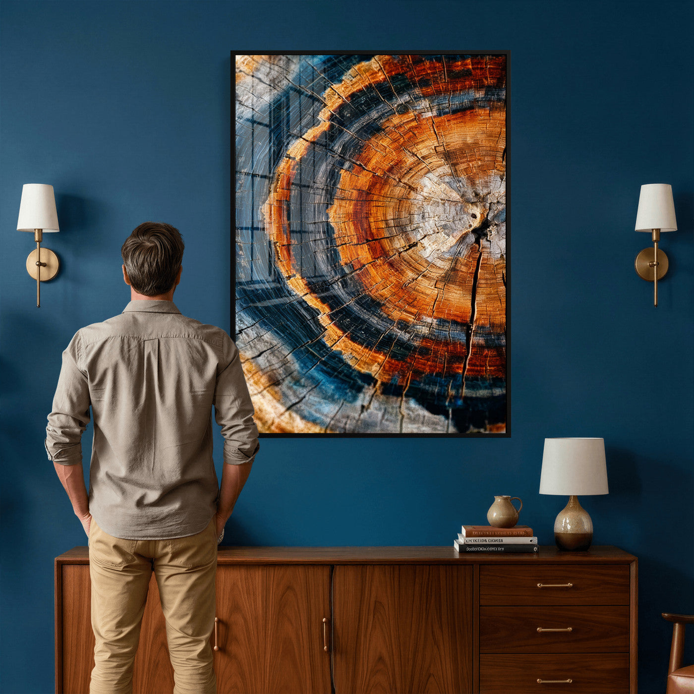 92693966C-MGV-CV-24X36 - Abstract Wood Grain Canvas Print, Tree Ring Pattern Wall Art, Framed Canvas Ready to Hang