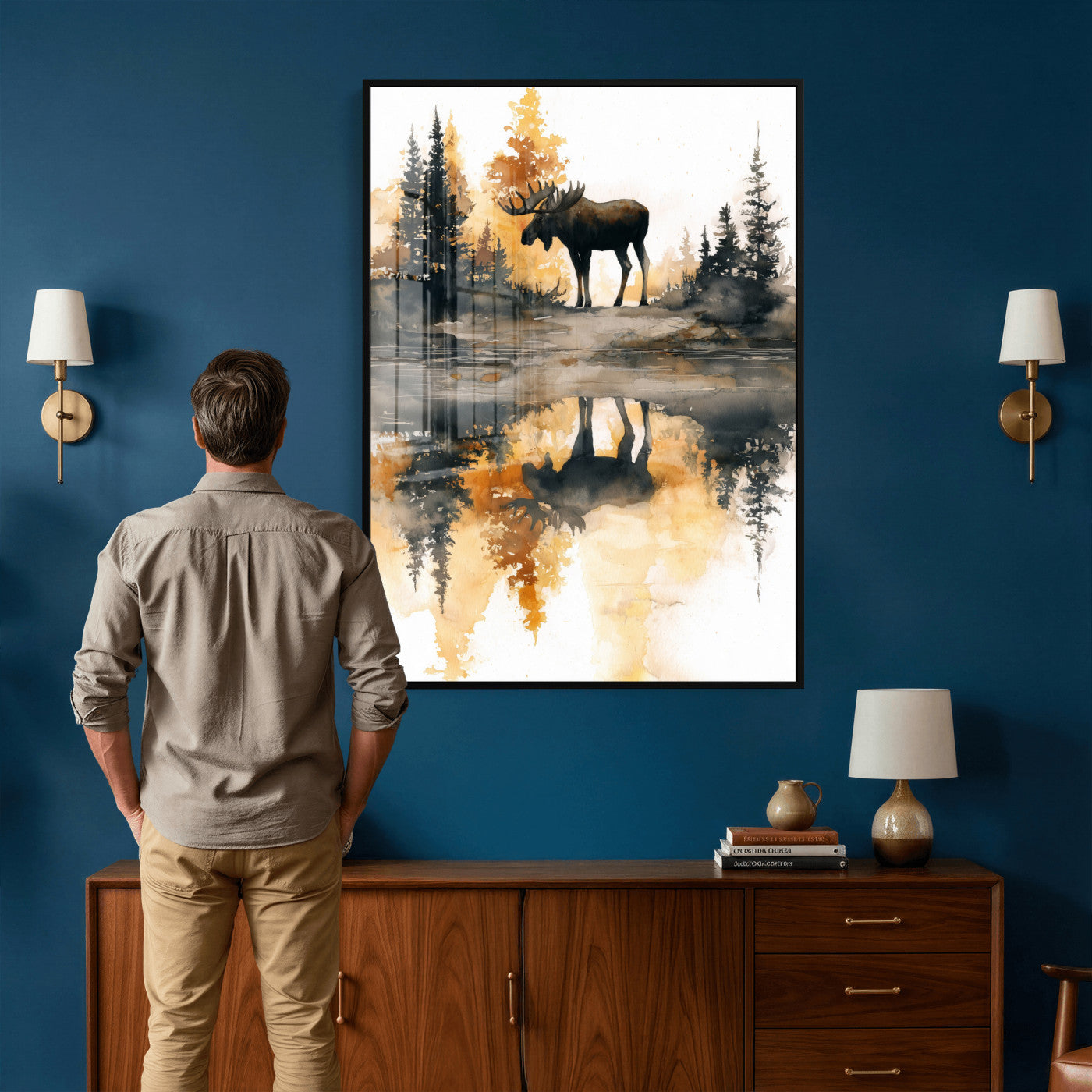86920530-MGV-CV-24X36 - Abstract Moose Forest Wall Art Canvas Print – Wildlife Nature Artwork Print for Living Room, Cabin, and Office Decor