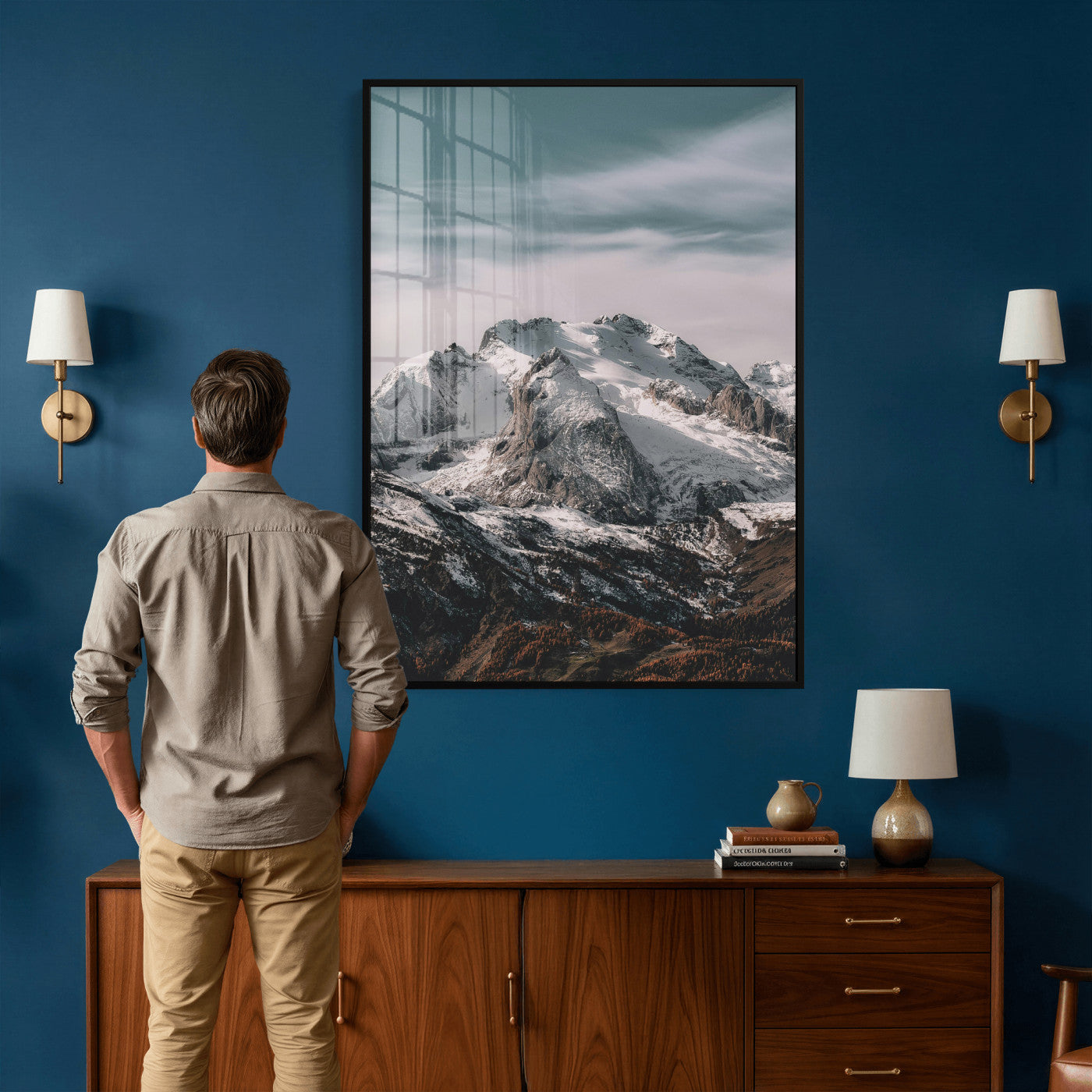 73655572-MGV-CV-24X36 - Alpine Mountain Landscape Wall Art Canvas Print, Snowy Peak Nature Wall Decor, Minimal Mountain Photography Canvas, Large Vertical Mountain Wall Art