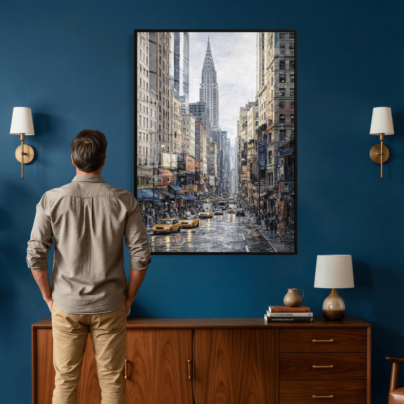 37693299-MGV-CV-24X36 - Chrysler Building New York Wall Art Canvas Print, Abstract NYC Street Painting Canvas Print, Modern Manhattan City Artwork for Living Room Decor