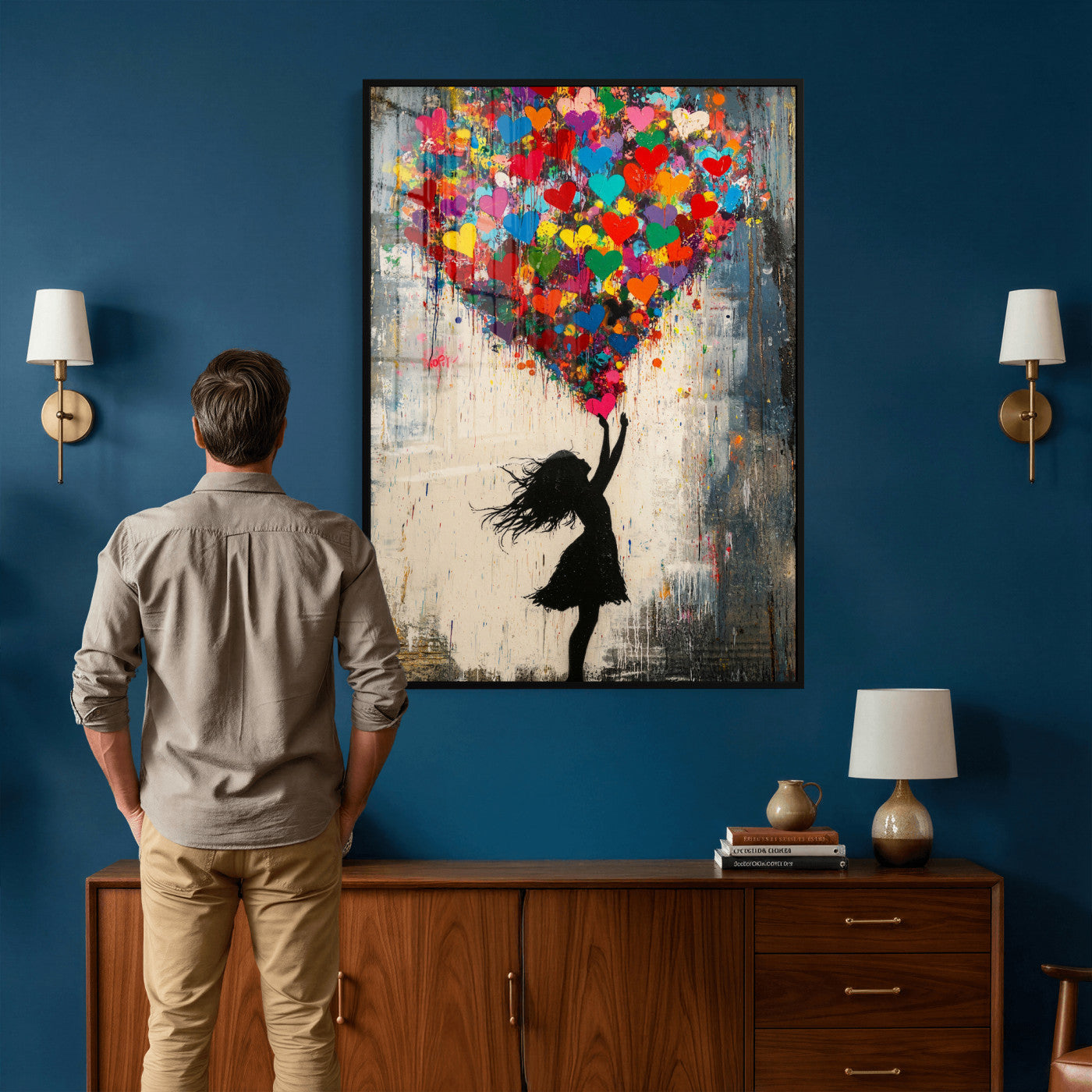 36253538-MGV-CV-24X36 - Banksy Street Art Canvas Wall Art, Girl Heart Balloons Banksy Style Print, Colorful Graffiti Love Decor, Urban Pop Art, Kids Room Inspirational Wall Art