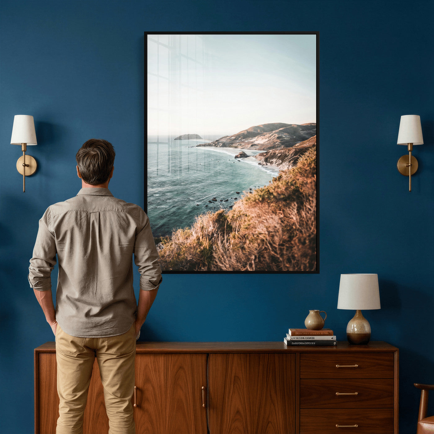 58099801-MGV-CV-24X36 - Coastal Cliffs Canvas Wall Art, Ocean Shoreline Photography Print, Teal Sea Landscape Decor, California Coast Art, Boho Beach House Wall Decor