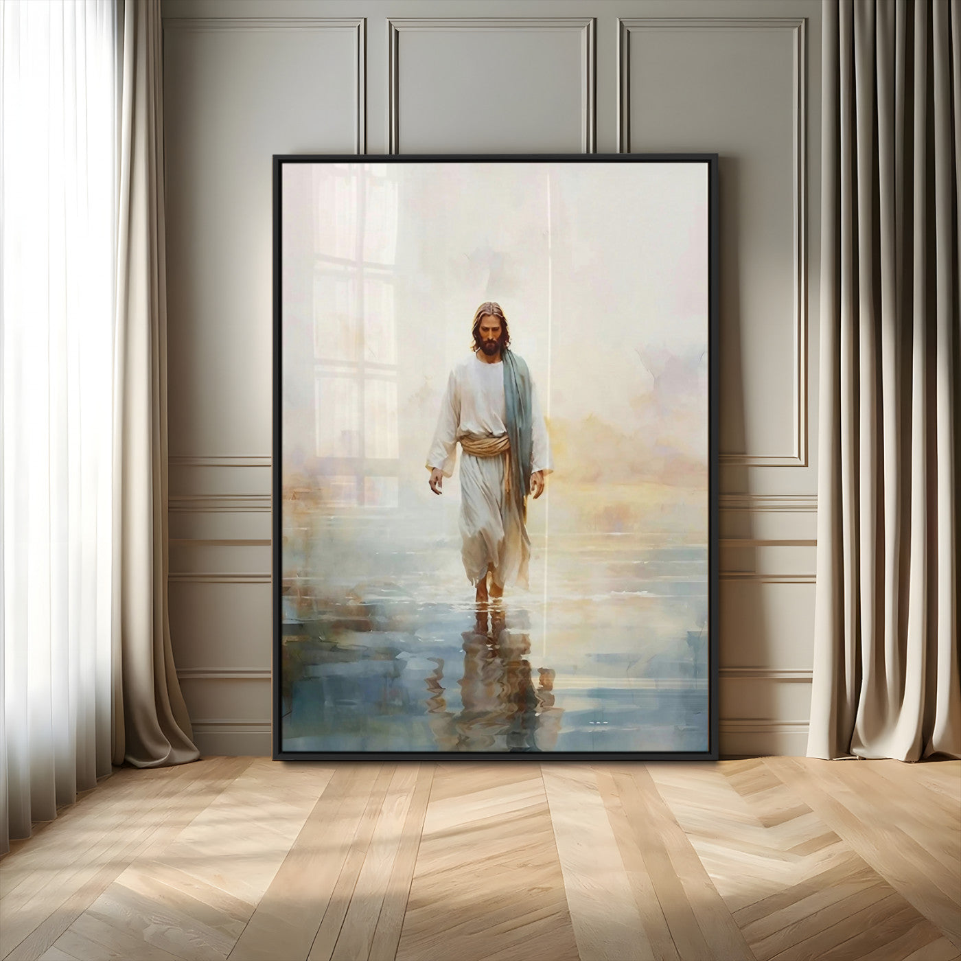 MGV-FP-48X32-3P - Jesus Walking on Water Wall Art Canvas Print, Christian Wall Art Print, God Jesus Print