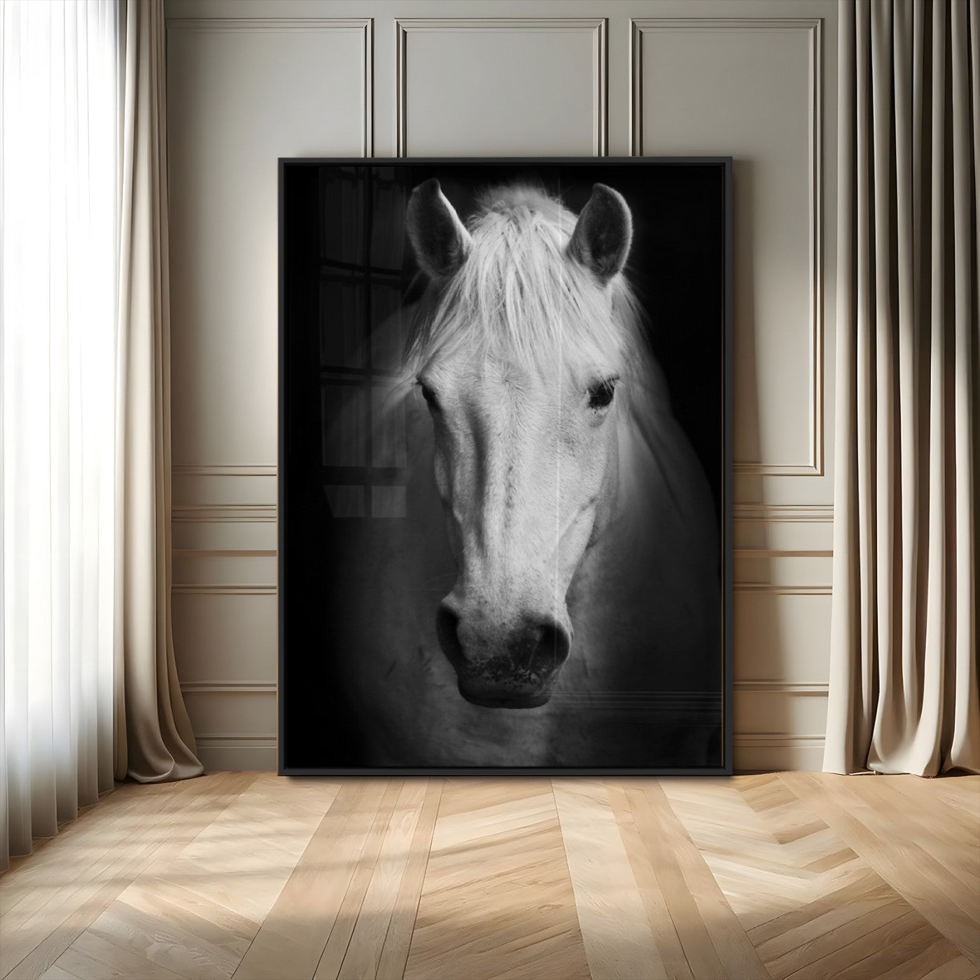 MGV-FP-48X32-3P - Large Wall Art White Horse Canvas Print