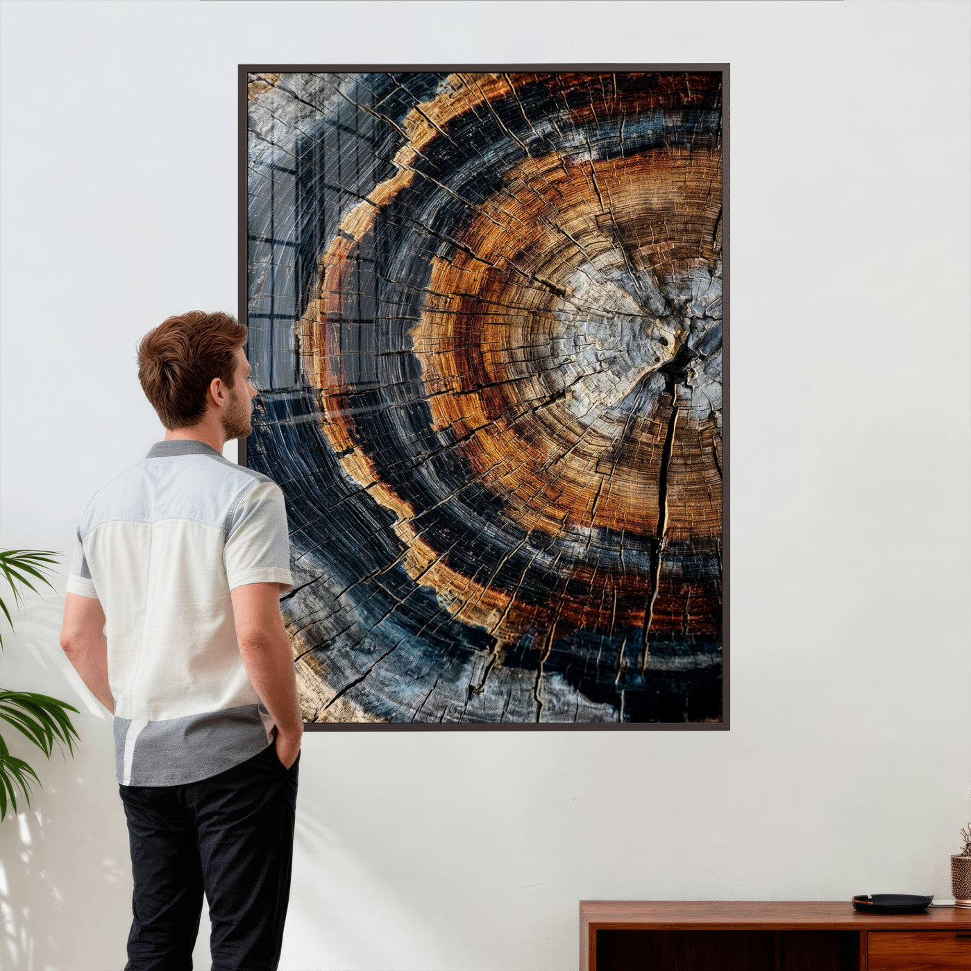 92693966B-MGV-CV-24X36 - Abstract Wood Grain Canvas Print, Tree Ring Pattern Wall Art, Framed Canvas Ready to Hang