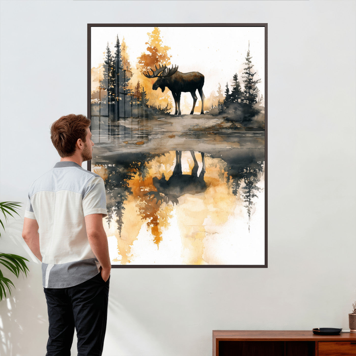 86920530-MGV-CV-24X36 - Abstract Moose Forest Wall Art Canvas Print – Wildlife Nature Artwork Print for Living Room, Cabin, and Office Decor